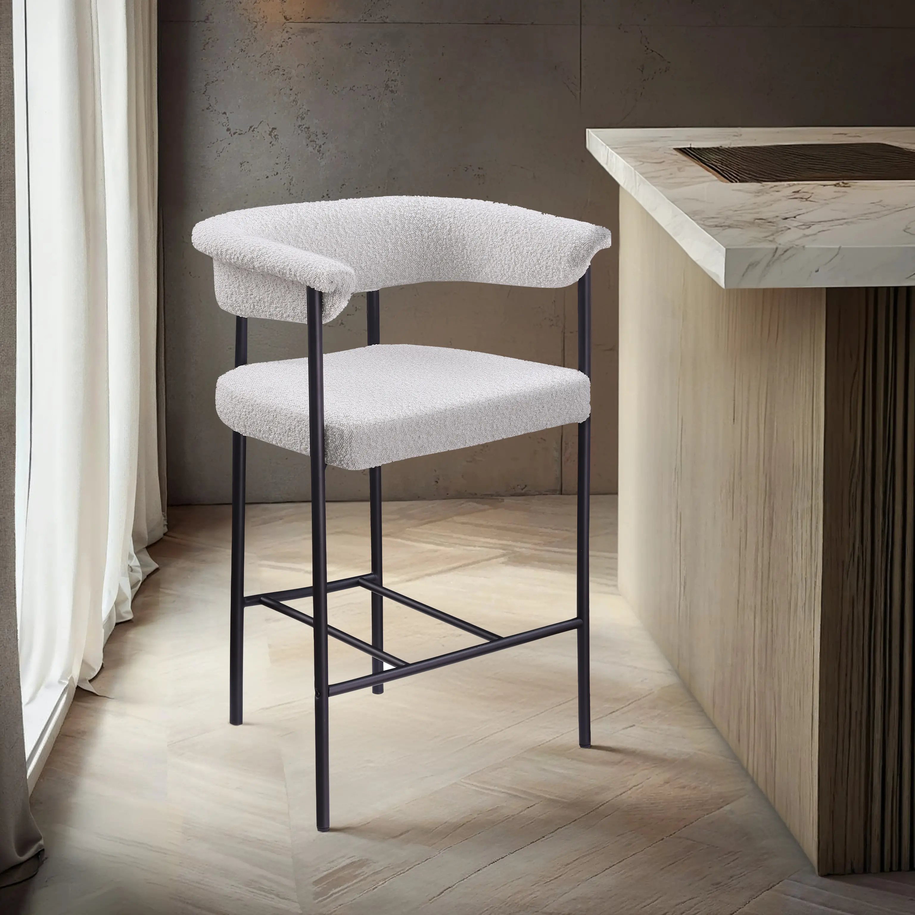 Malin Cream Boucle Upholstered Counter Stool, Set of 2-2