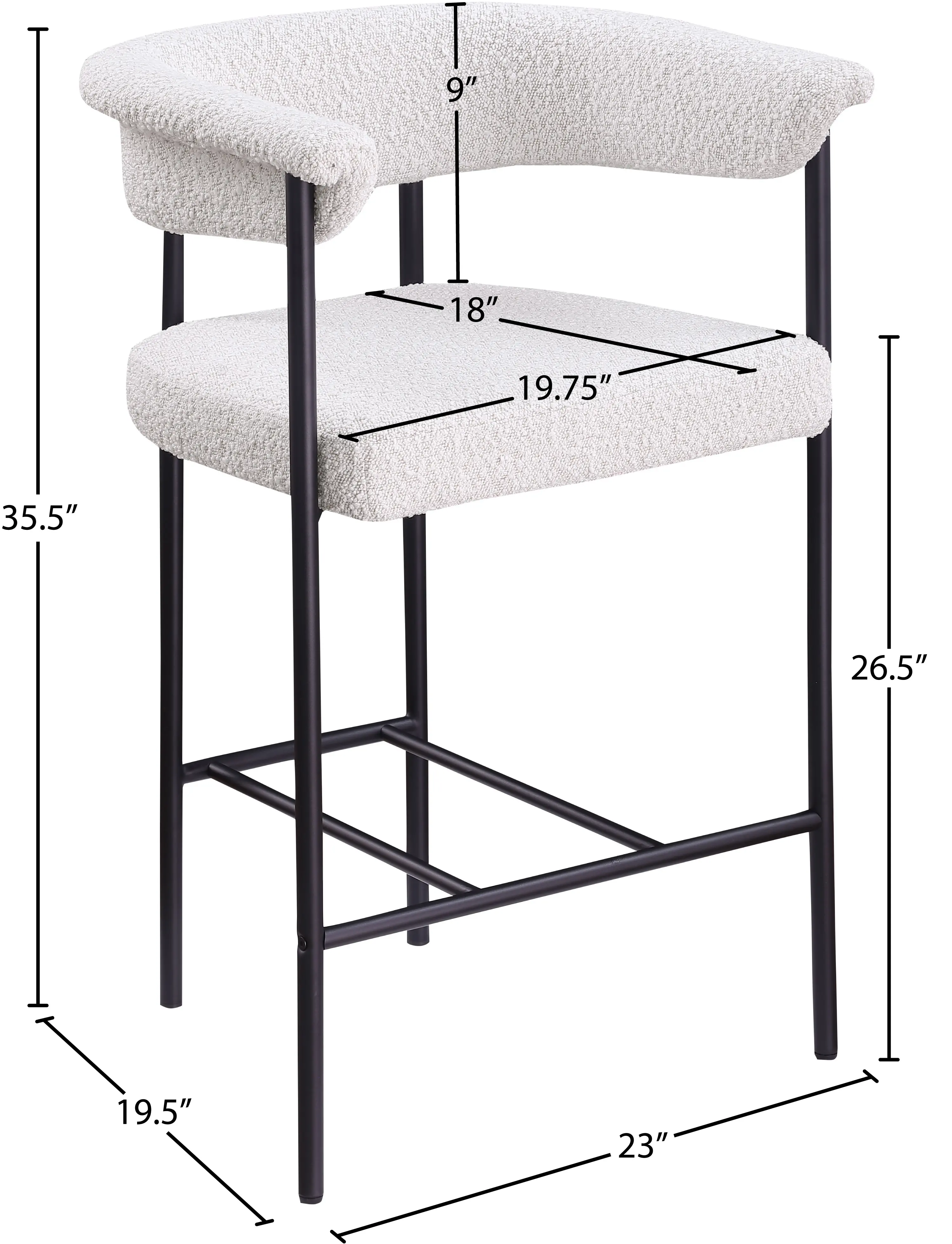 Malin Cream Boucle Upholstered Counter Stool, Set of 2-3