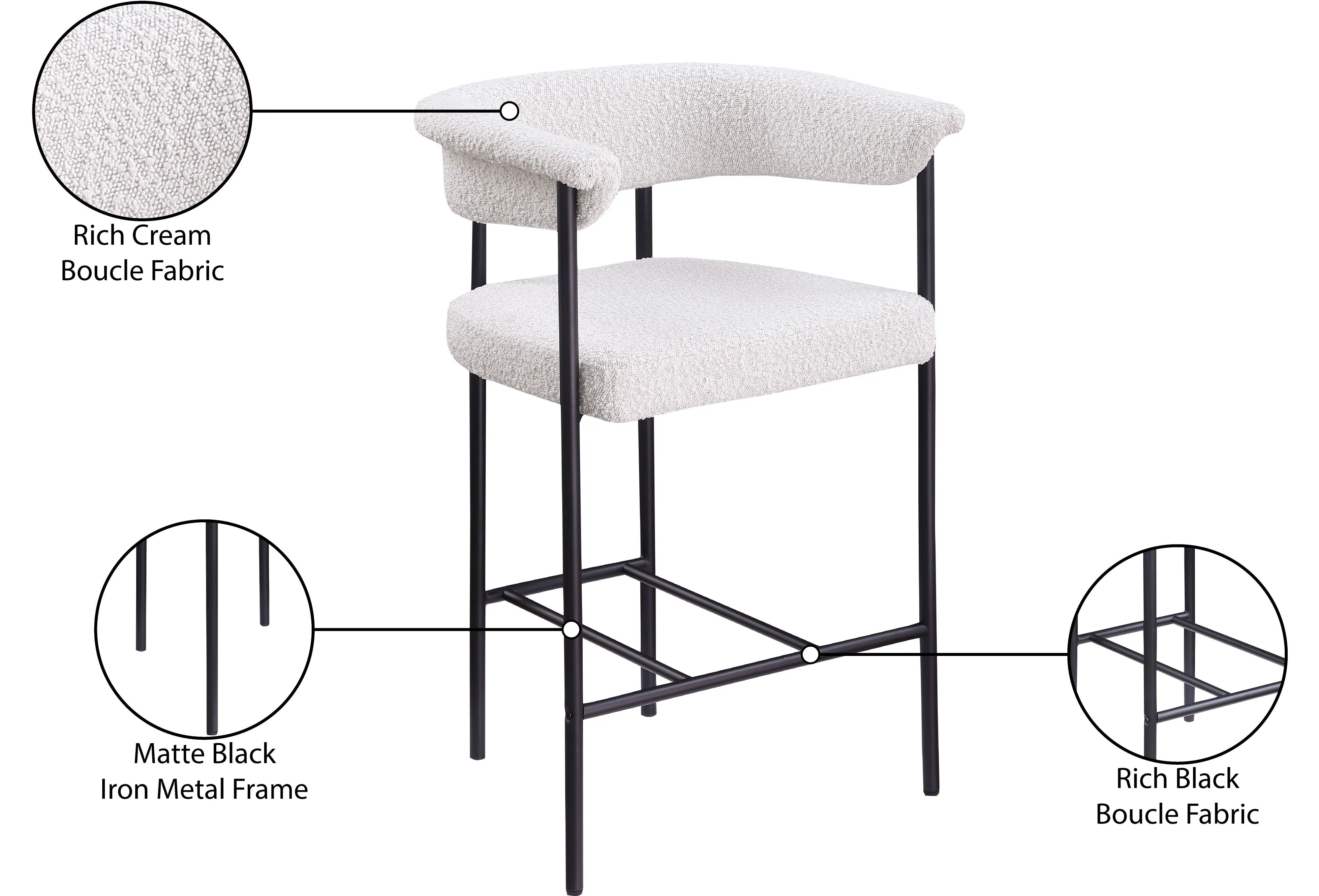 Malin Cream Boucle Upholstered Counter Stool, Set of 2-9