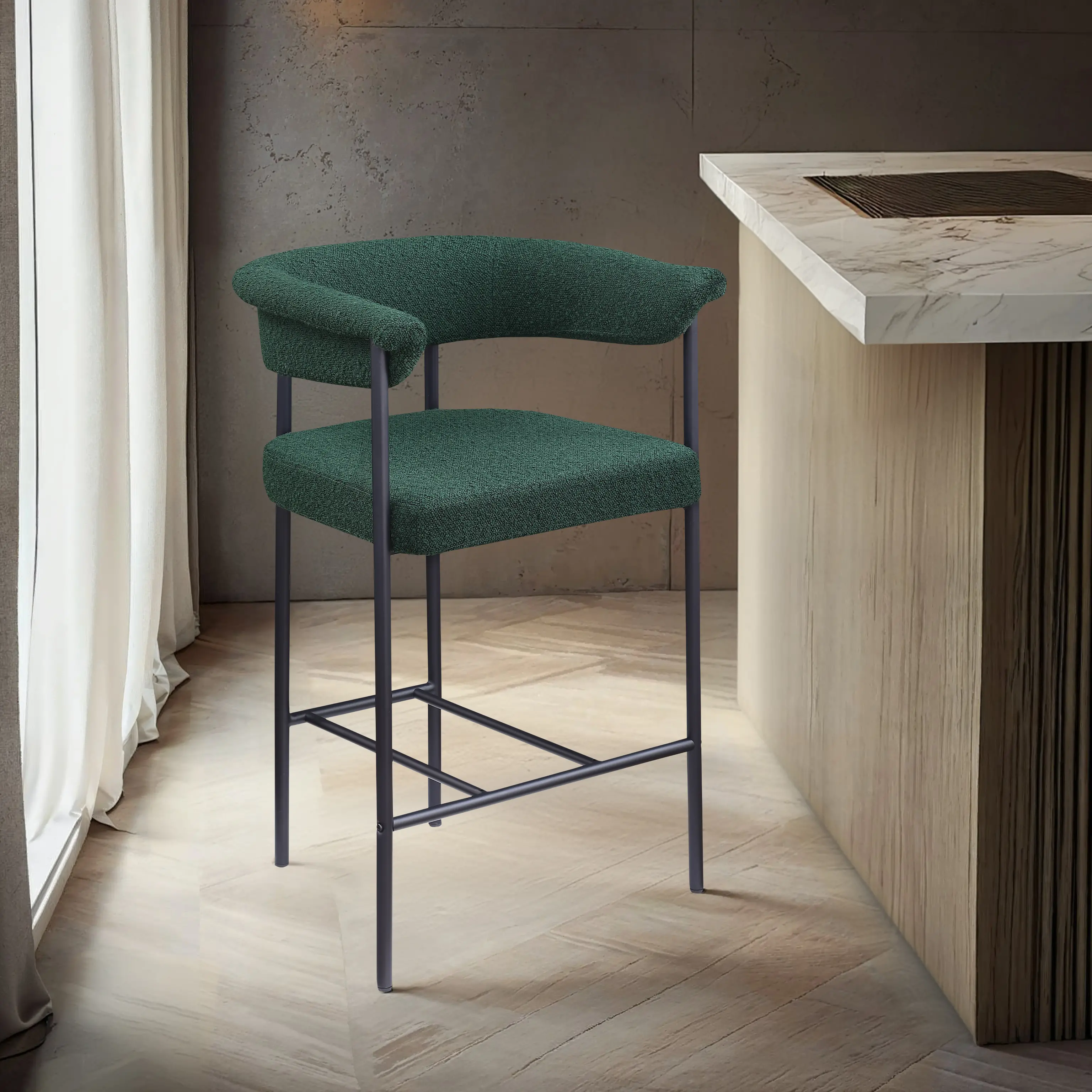 Malin Green Boucle Upholstered Counter Stool, Set of 2-2