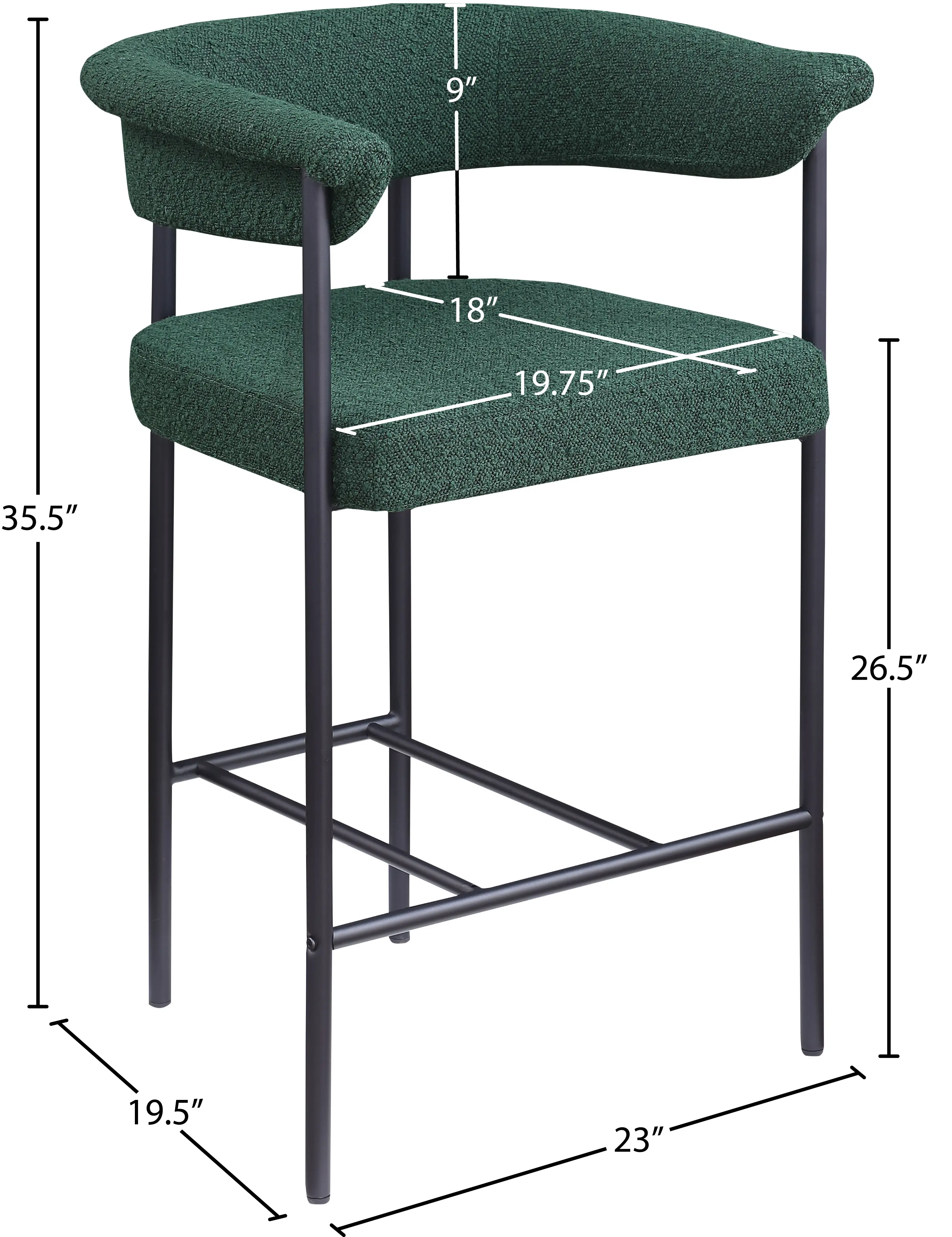 Malin Green Boucle Upholstered Counter Stool, Set of 2-3