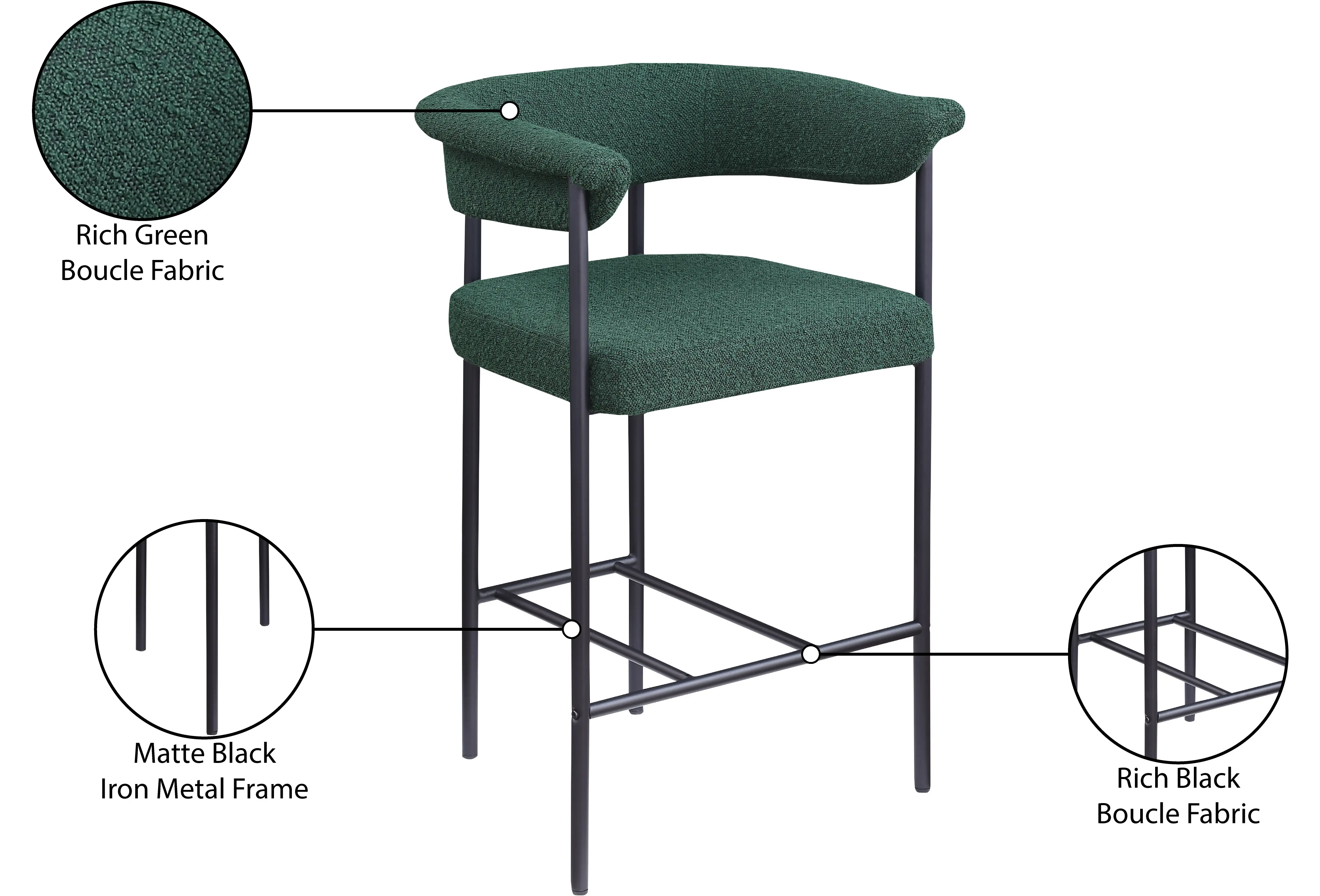 Malin Green Boucle Upholstered Counter Stool, Set of 2-9
