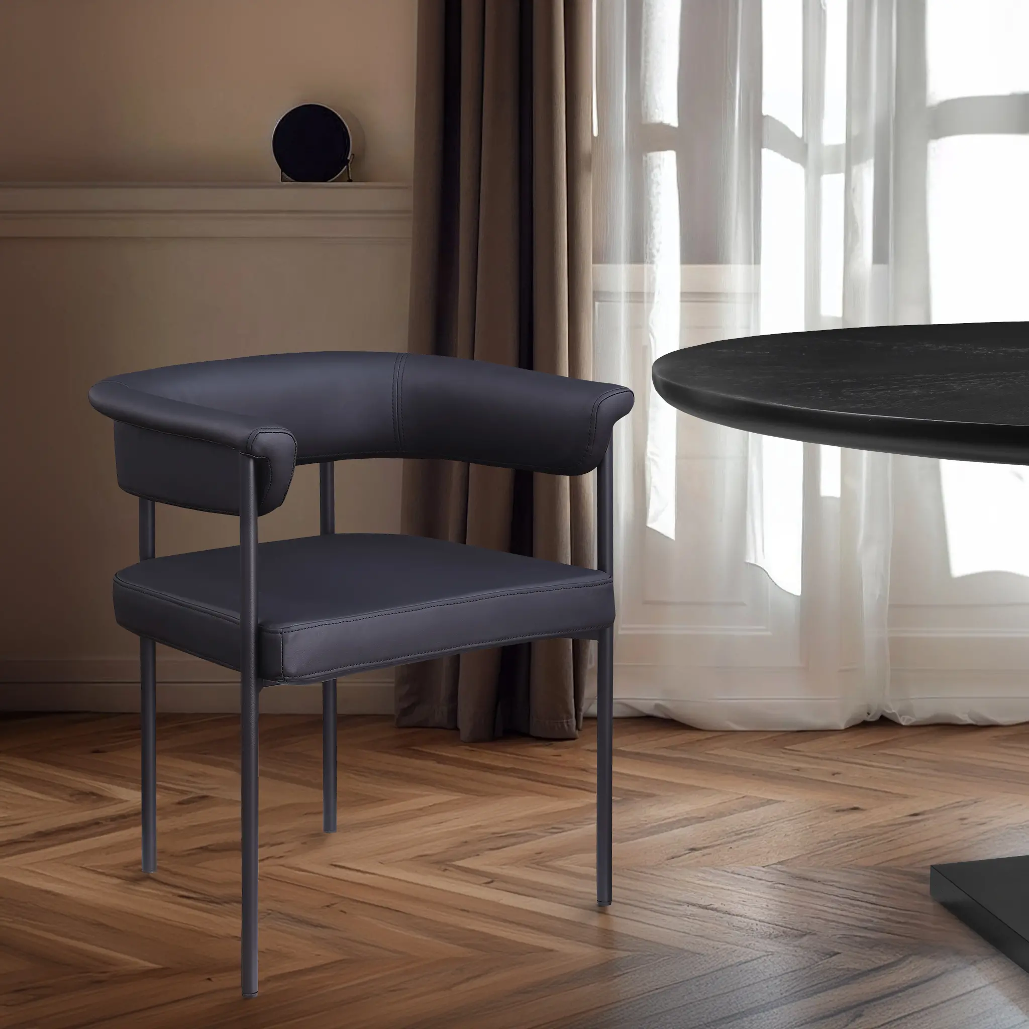 Malin Black Vegan Leather Upholstered Dining Chair, Set of 2-2