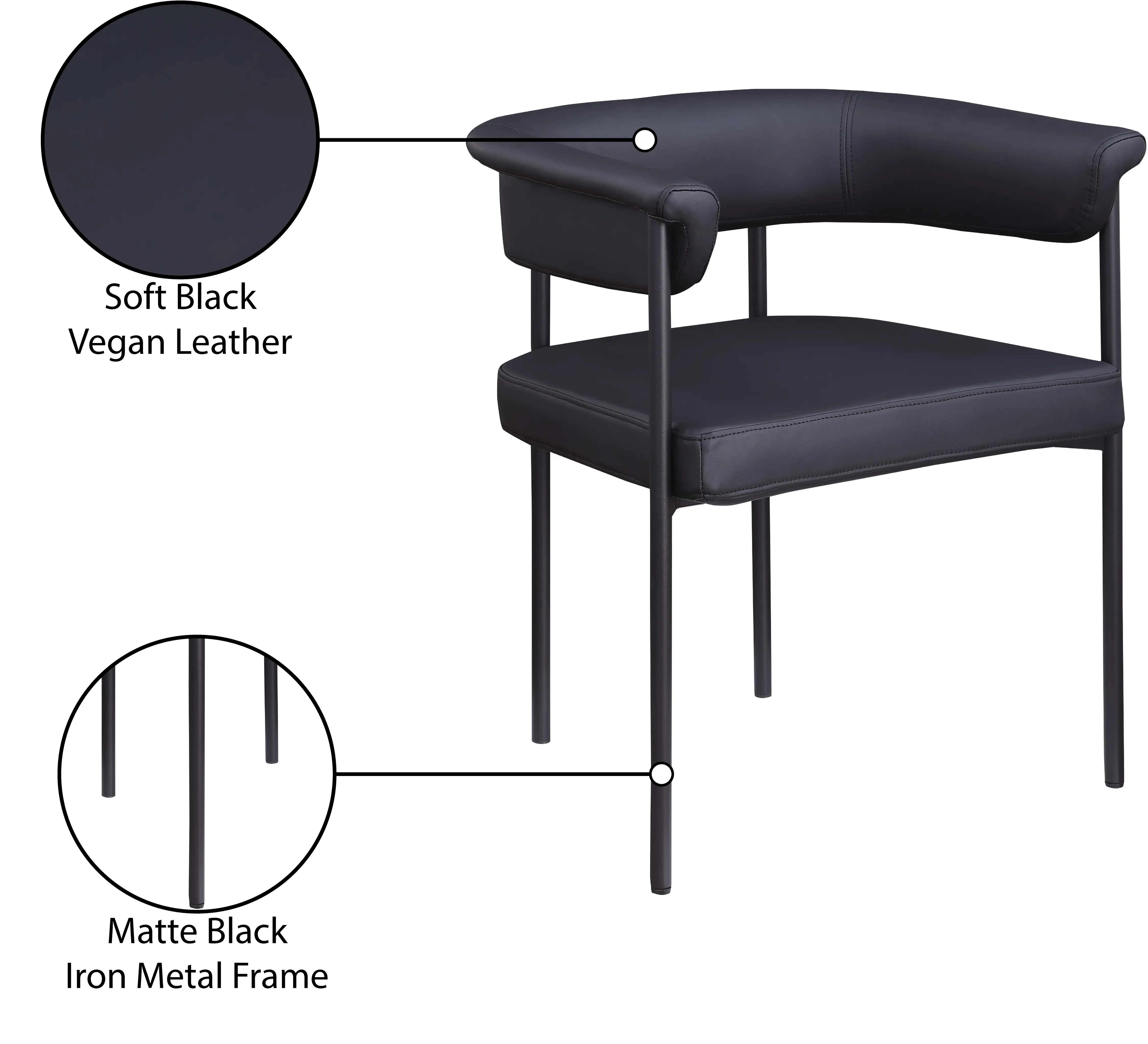 Malin Black Vegan Leather Upholstered Dining Chair, Set of 2-9