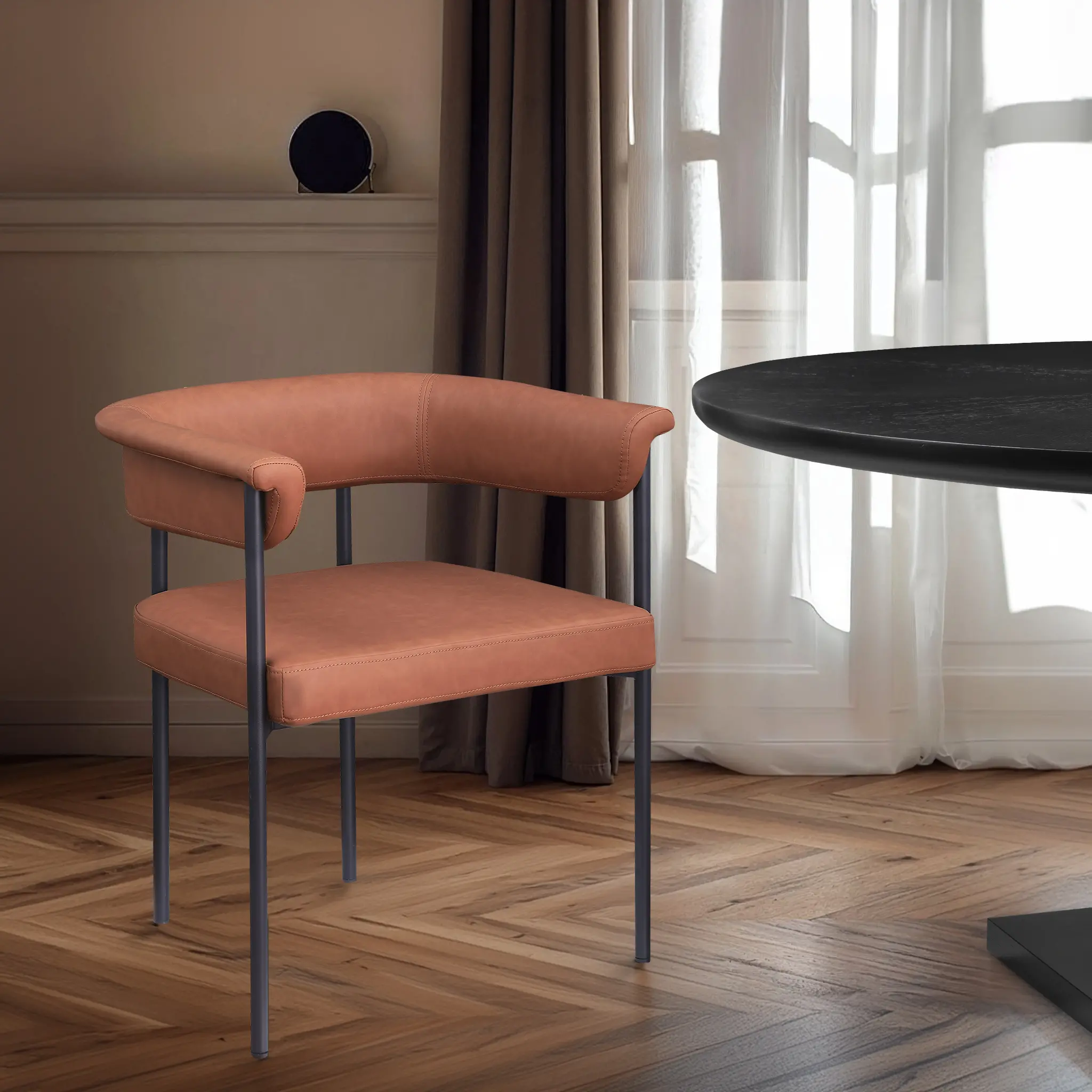 Malin Cognac Vegan Leather Upholstered Dining Chair, Set of 2-2