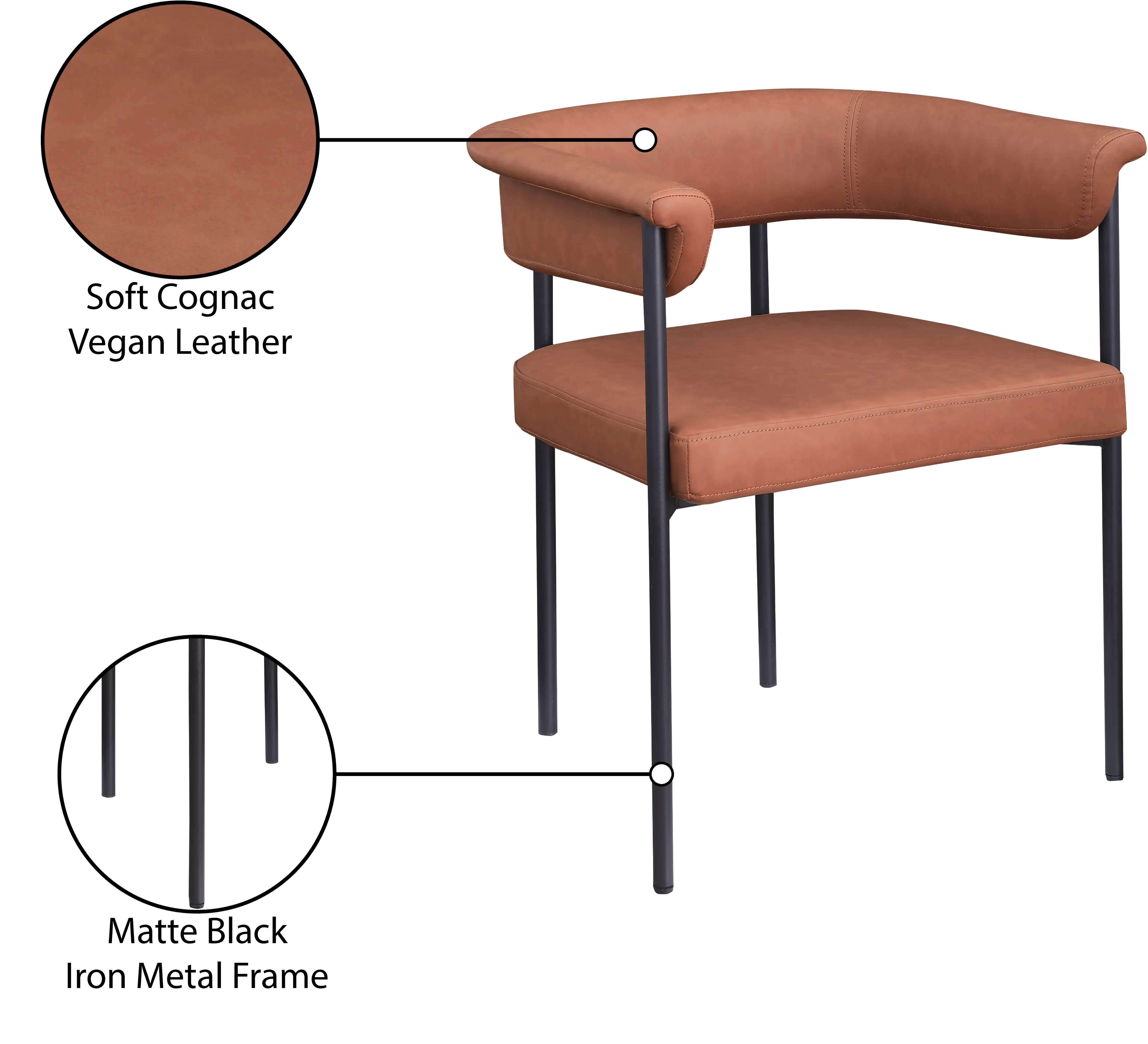 Malin Cognac Vegan Leather Upholstered Dining Chair, Set of 2-9