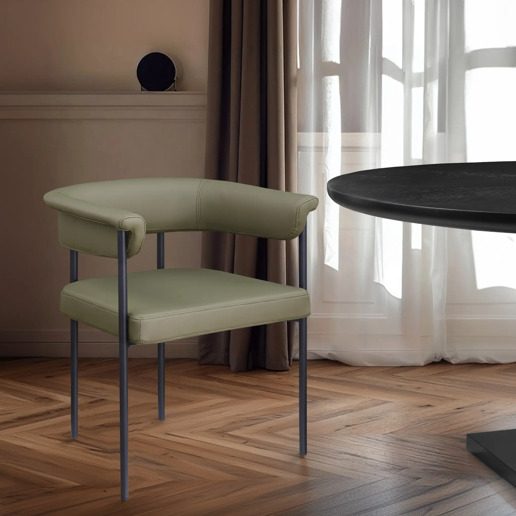 Malin Olive Vegan Leather Upholstered Dining Chair, Set of 2-2