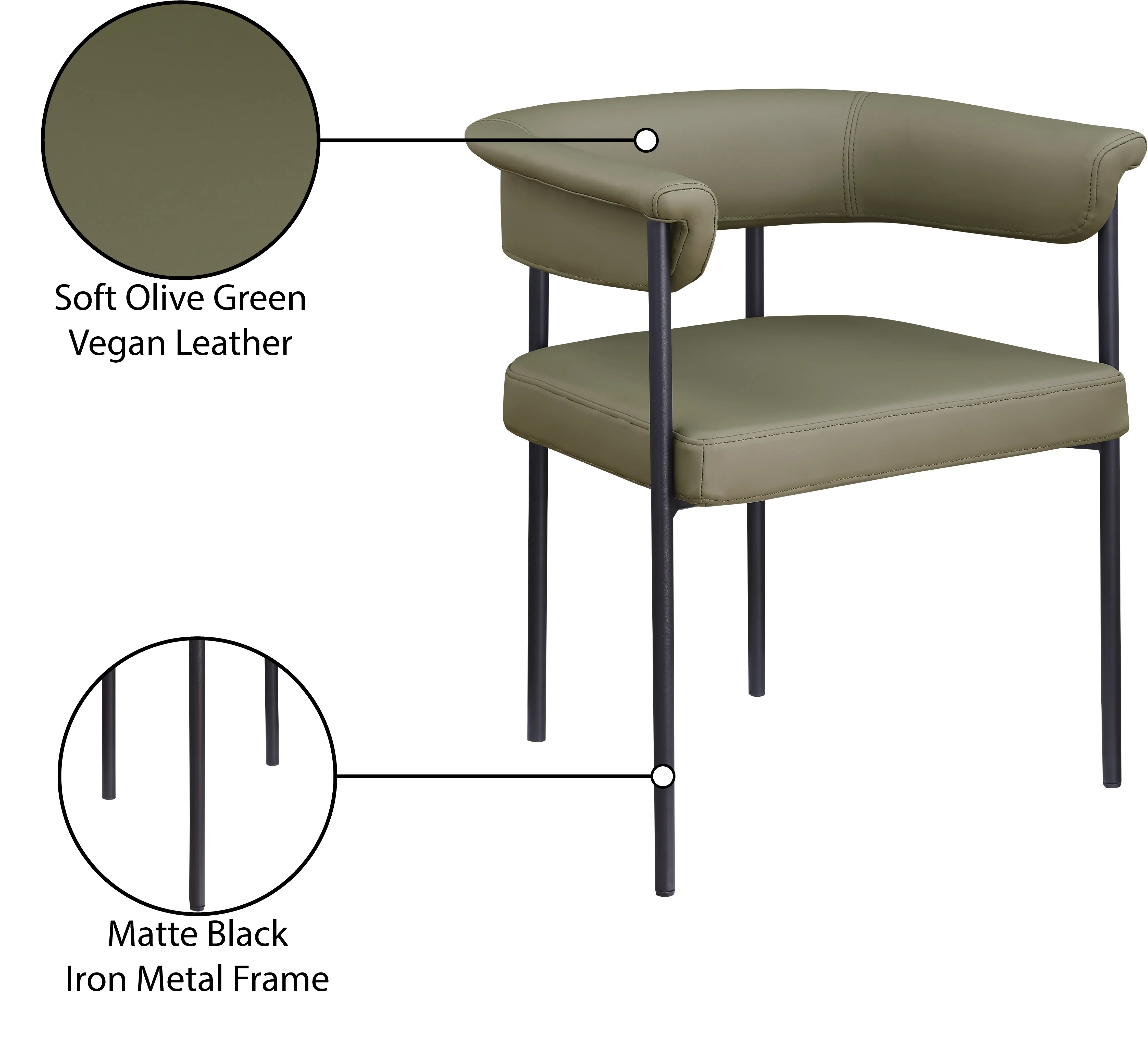 Malin Olive Vegan Leather Upholstered Dining Chair, Set of 2-9
