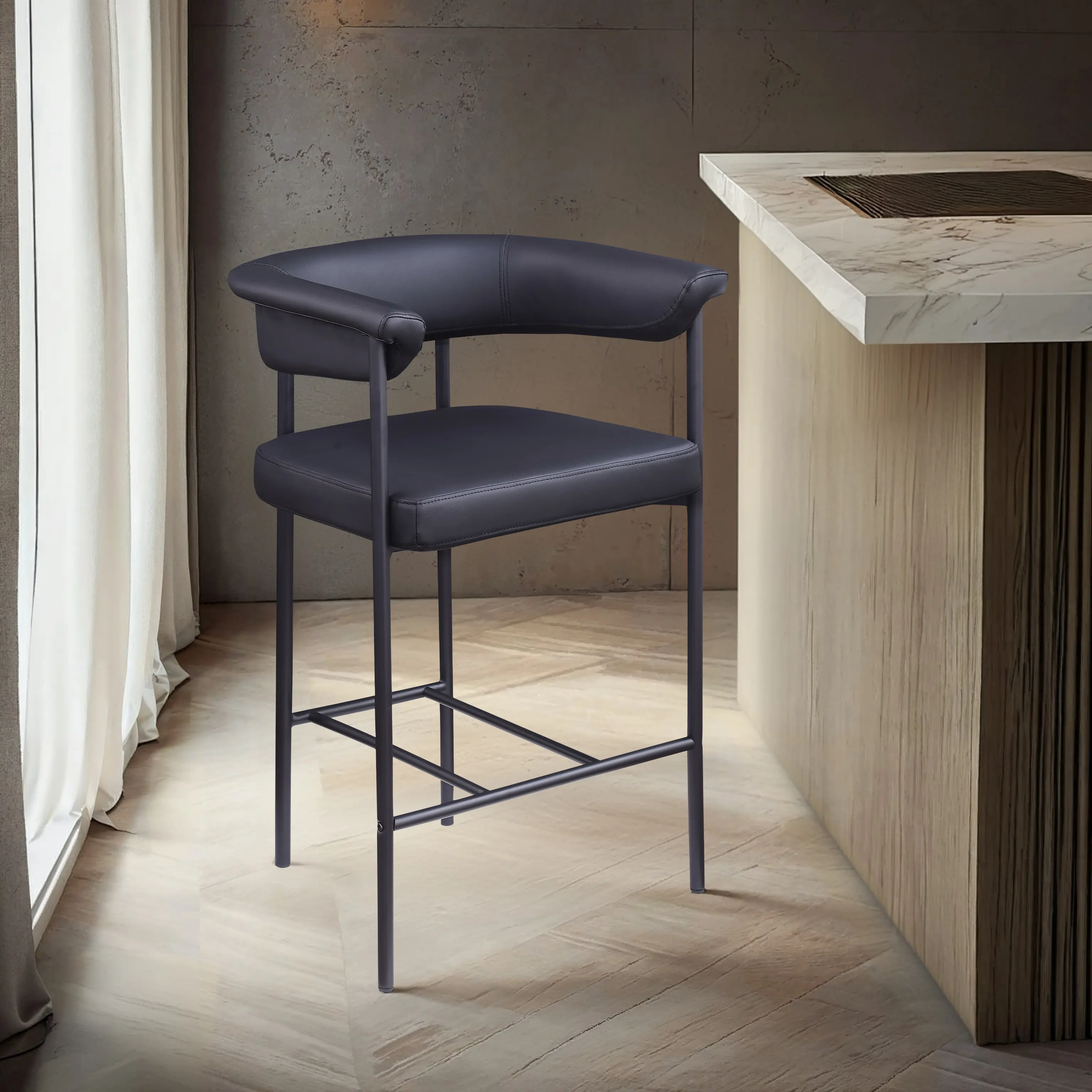 Malin Black Vegan Leather Upholstered Counter Stool, Set of 2-2