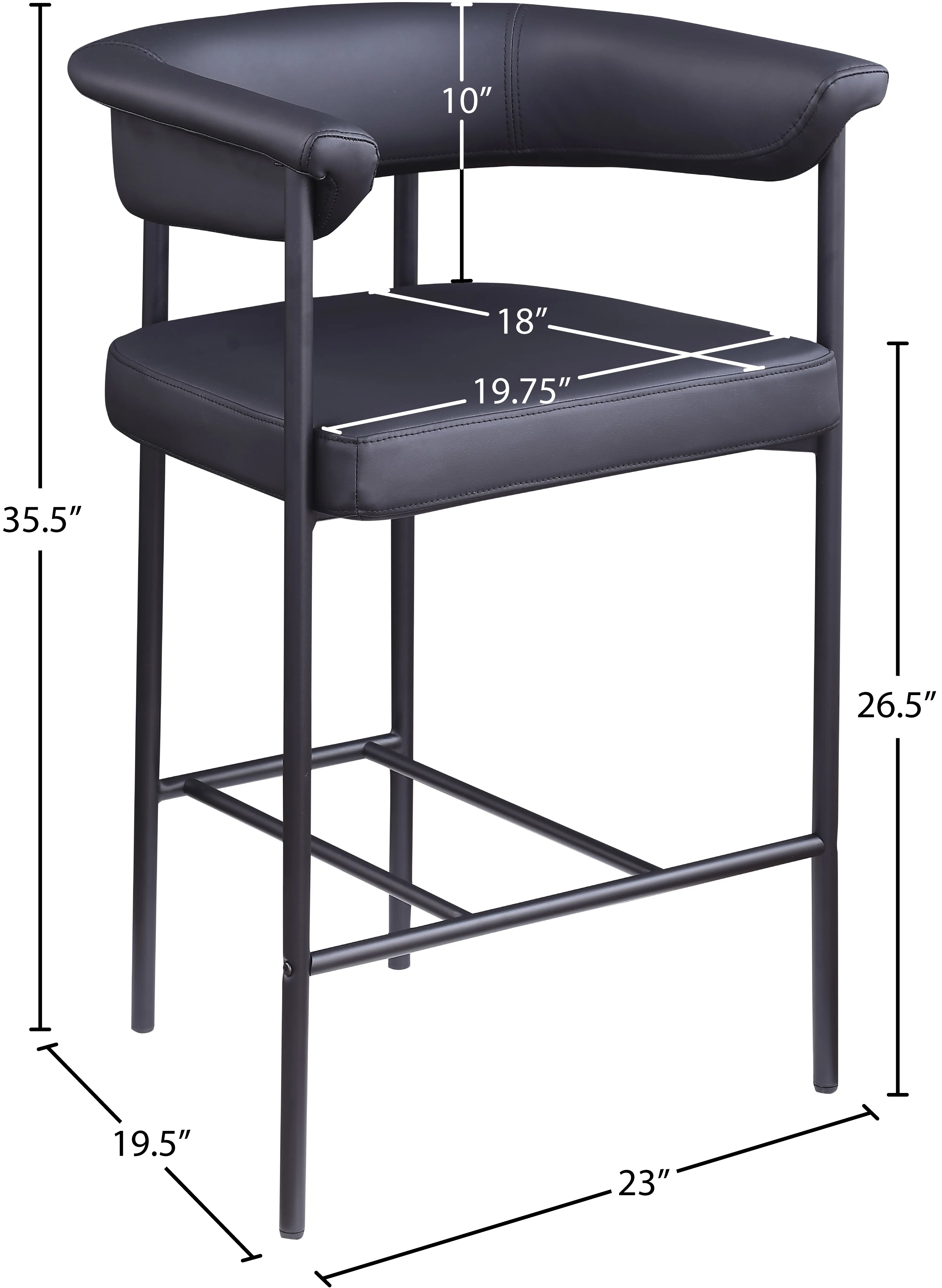 Malin Black Vegan Leather Upholstered Counter Stool, Set of 2-3