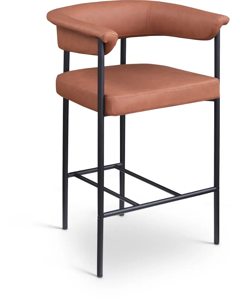 Malin Cognac Vegan Leather Upholstered Counter Stool, Set of 2
