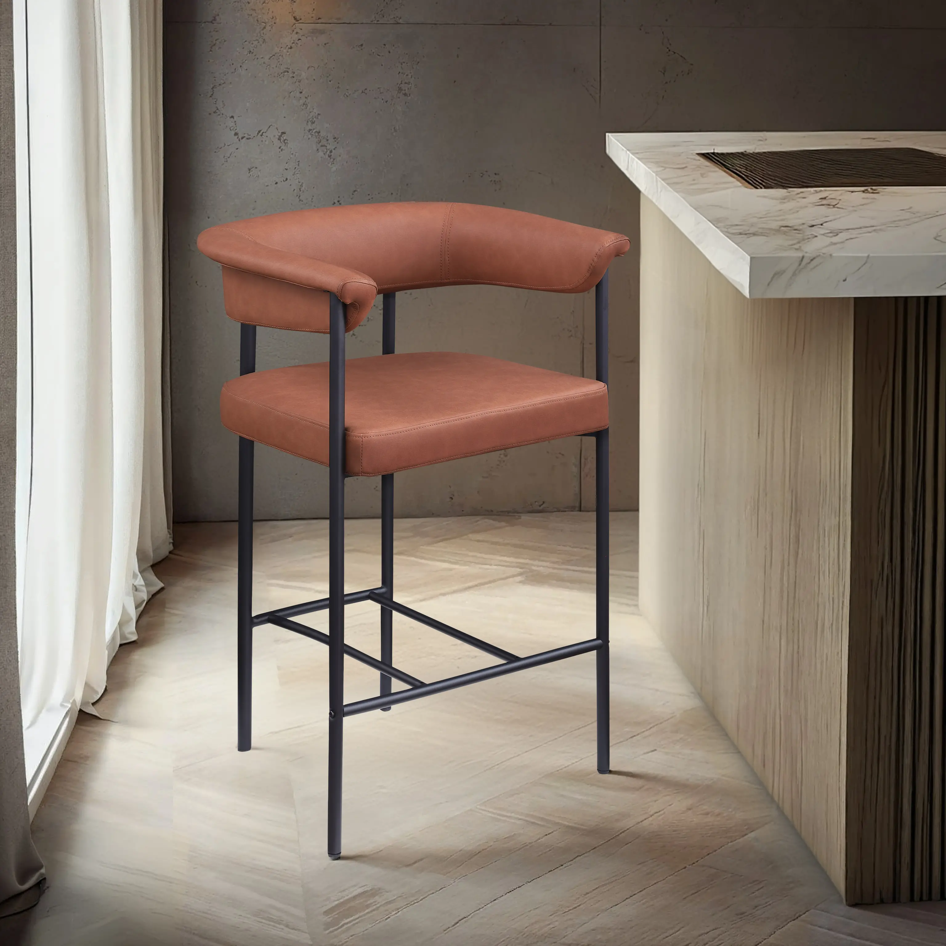 Malin Cognac Vegan Leather Upholstered Counter Stool, Set of 2-2