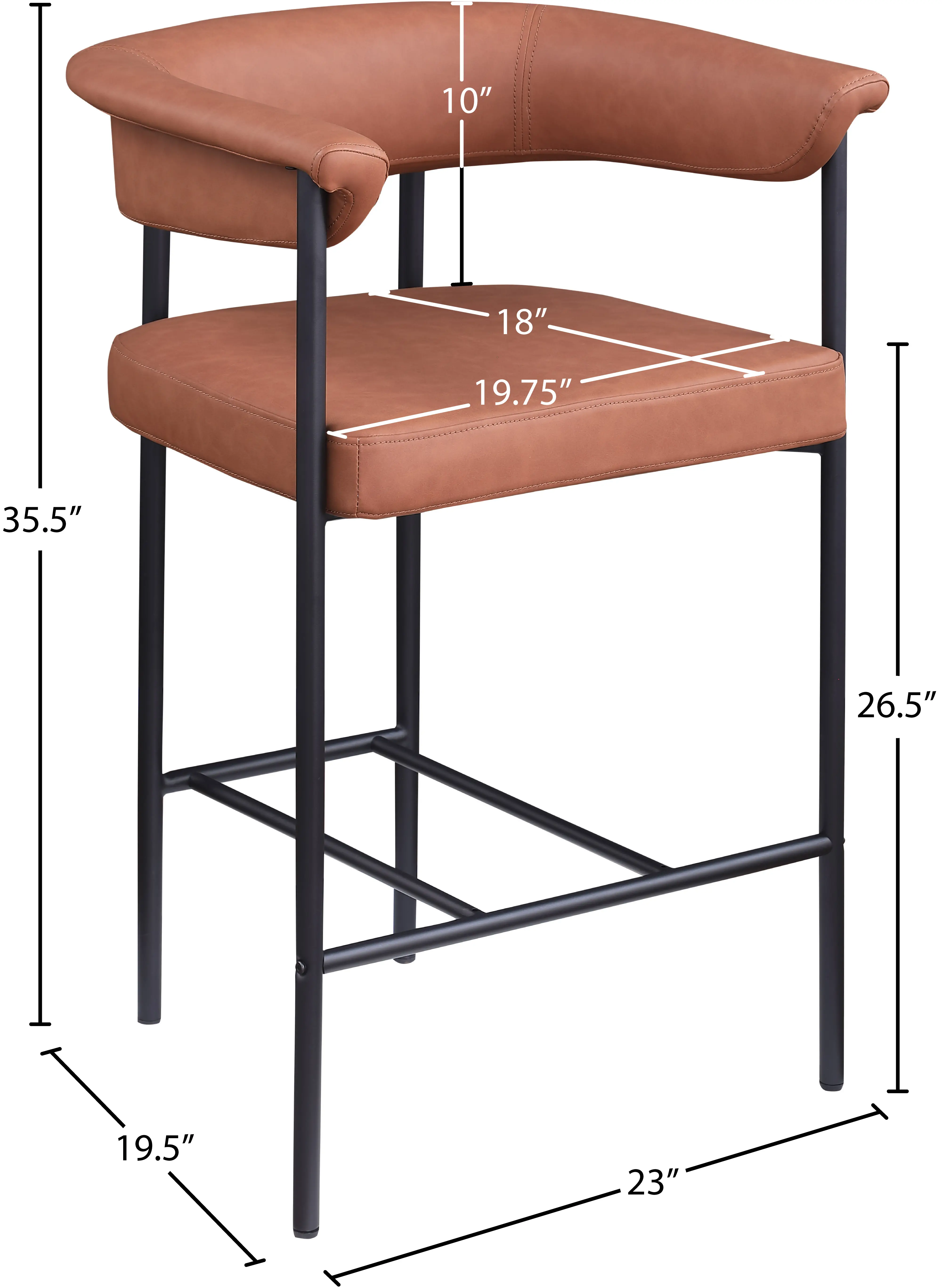 Malin Cognac Vegan Leather Upholstered Counter Stool, Set of 2-3