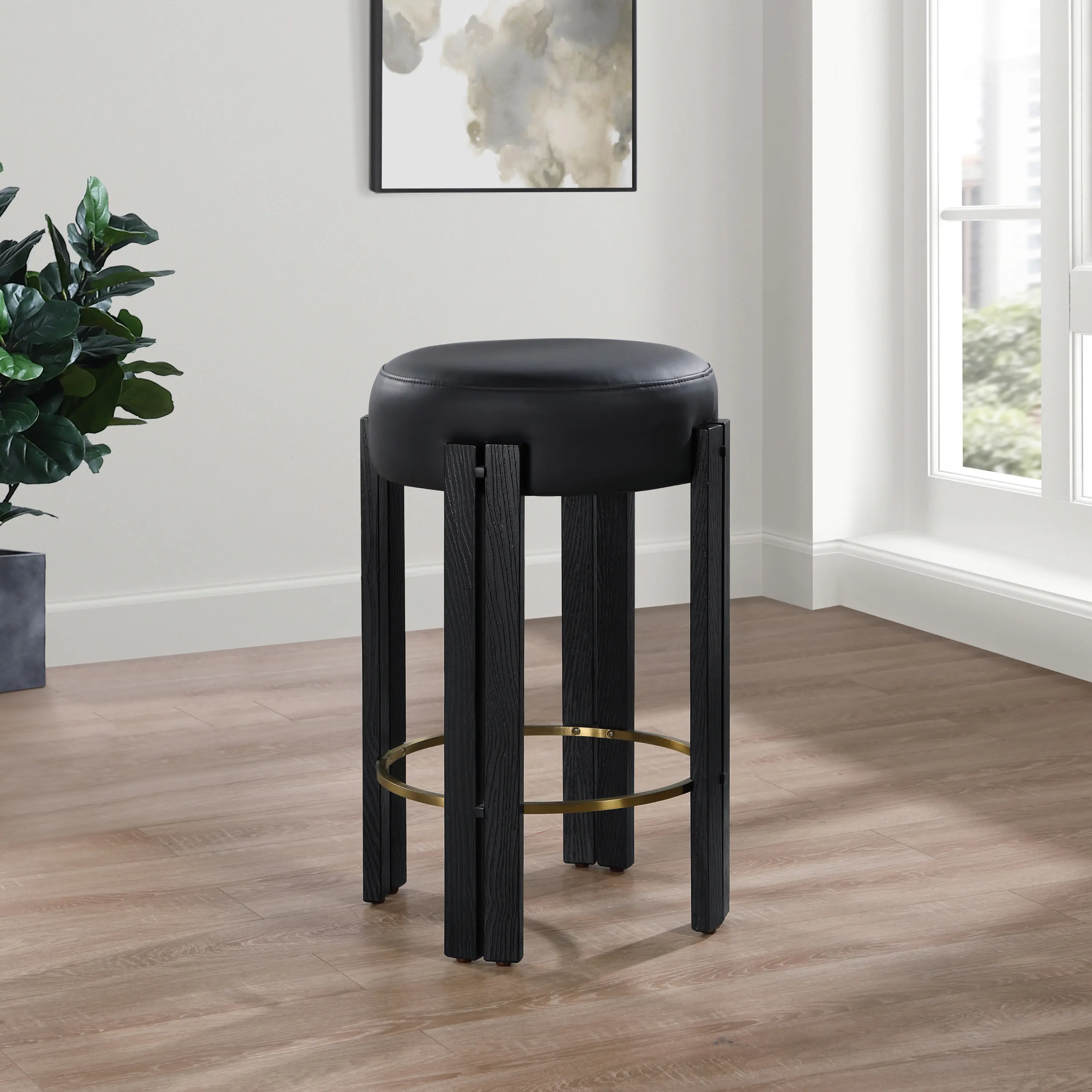 Harrison Black Upholstered Counter Stool-2