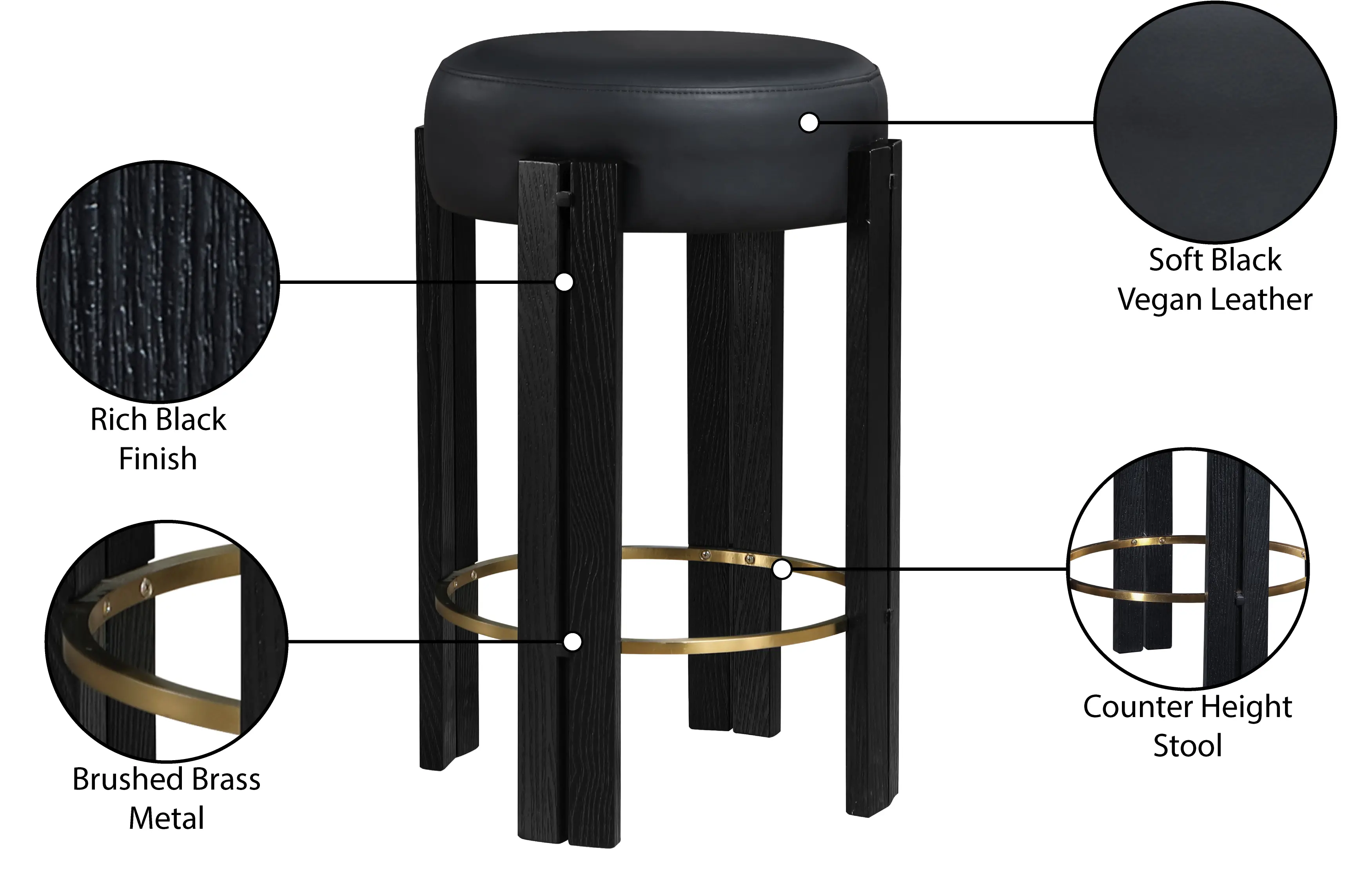 Harrison Black Upholstered Counter Stool-3