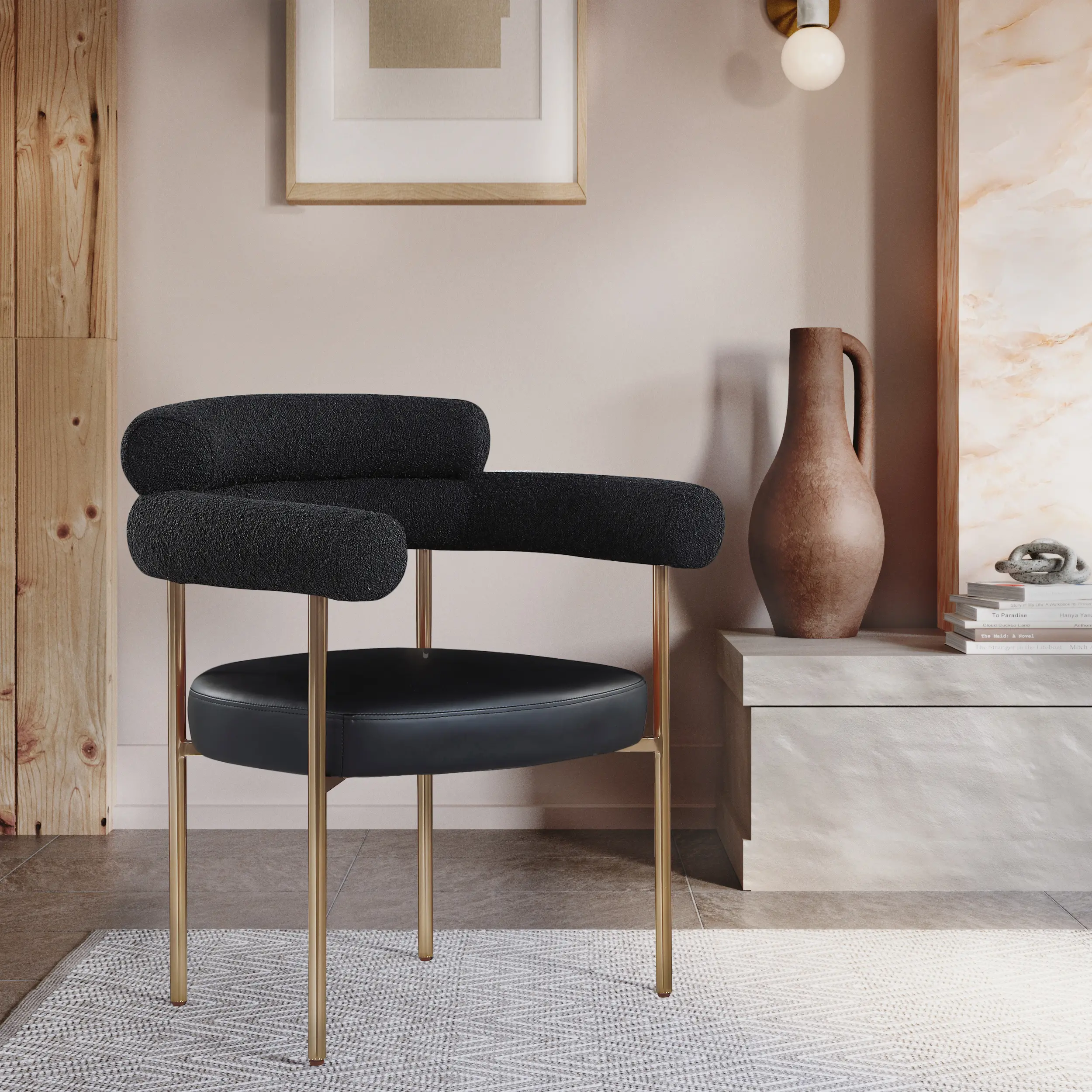 Blake Black Boucle and Vegan Leather Dining Chair, Set of 2-2