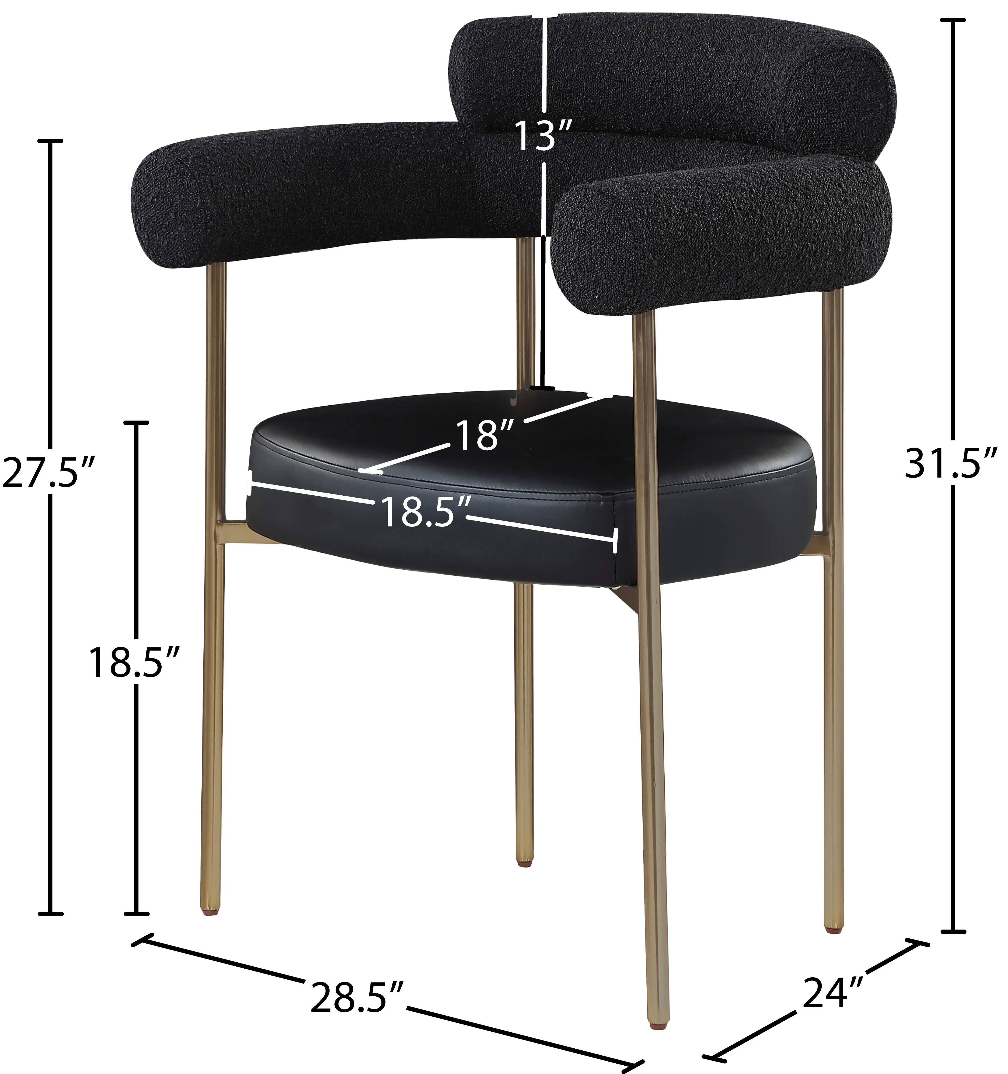 Blake Black Boucle and Vegan Leather Dining Chair, Set of 2-3