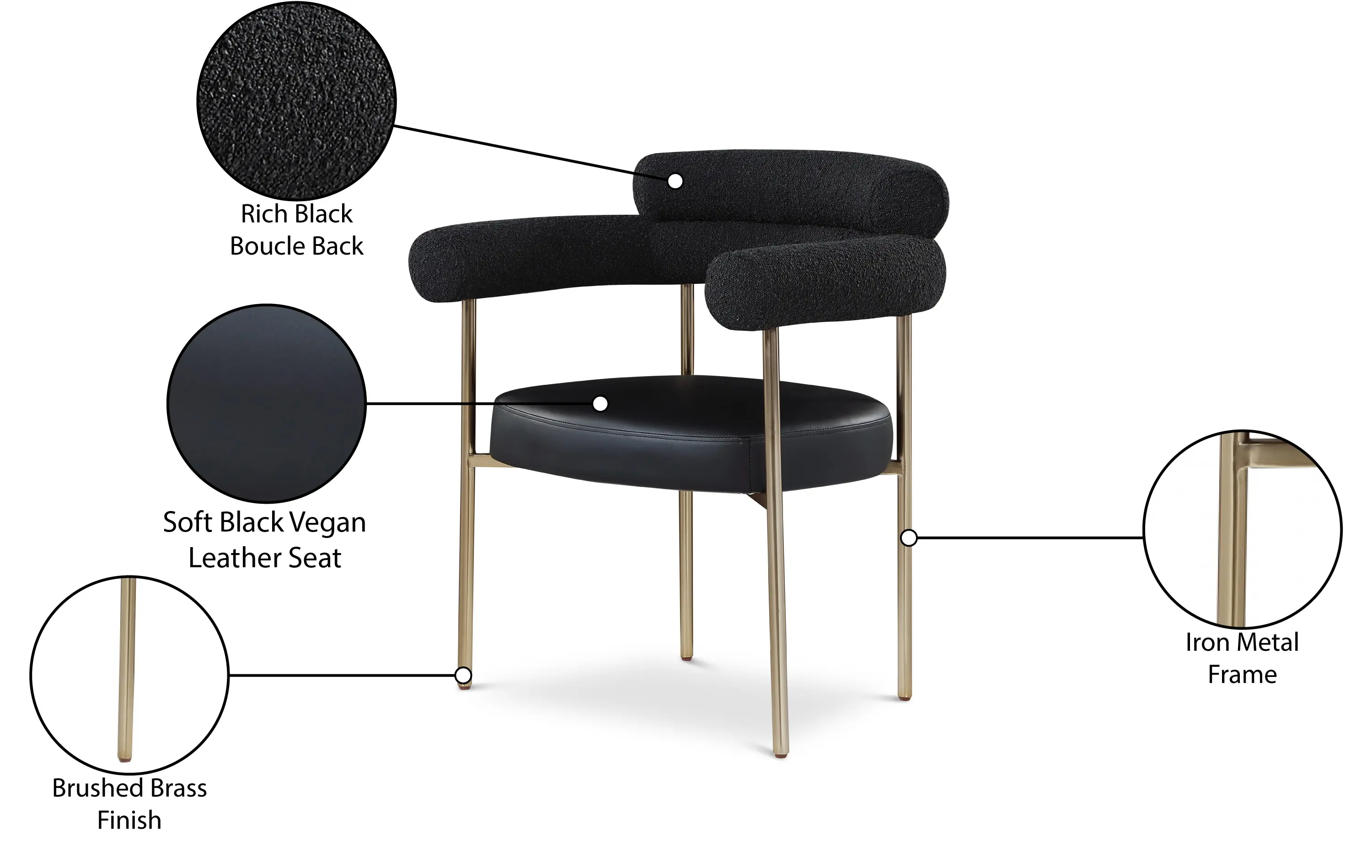 Blake Black Boucle and Vegan Leather Dining Chair, Set of 2-9