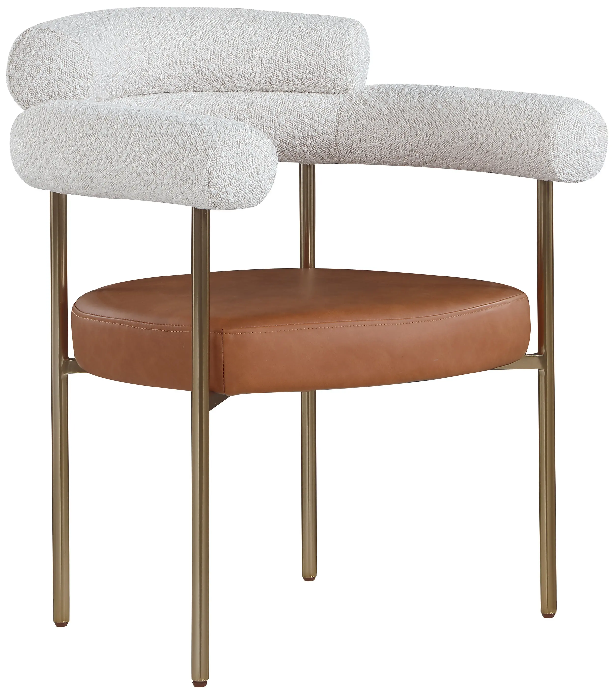 Blake Cream Boucle and Cognac Vegan Leather Dining Chair, Set of 2-1