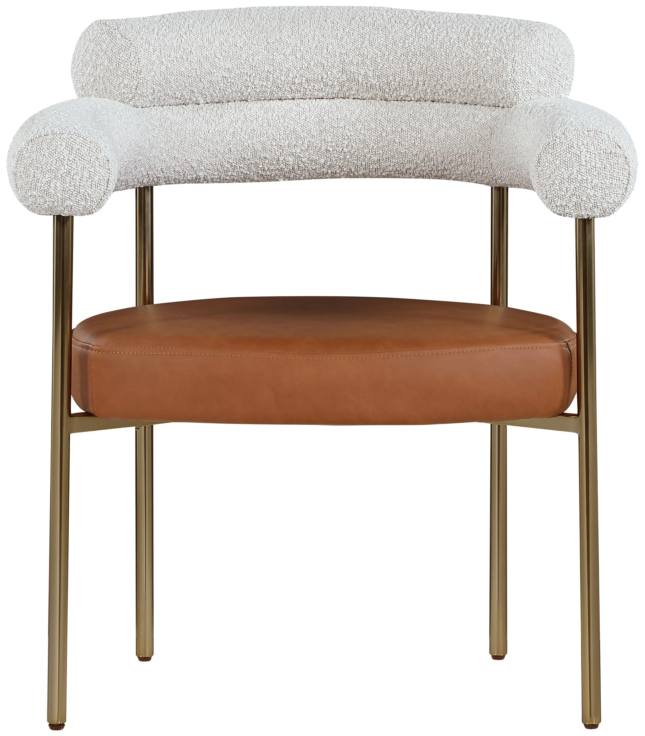 Blake Cream Boucle and Cognac Vegan Leather Dining Chair, Set of 2-4