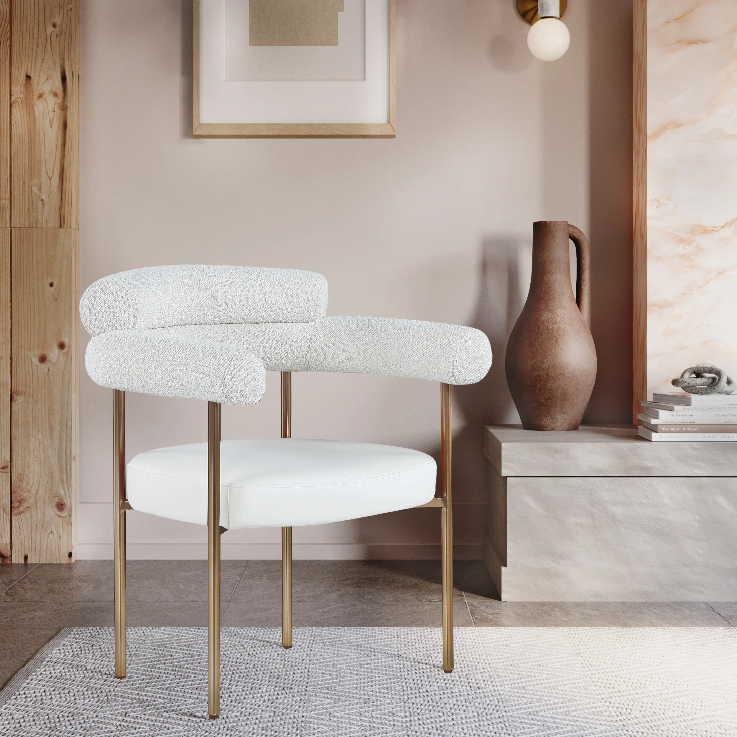 Blake Cream Boucle and Vegan Leather Dining Chair, Set of 2-2