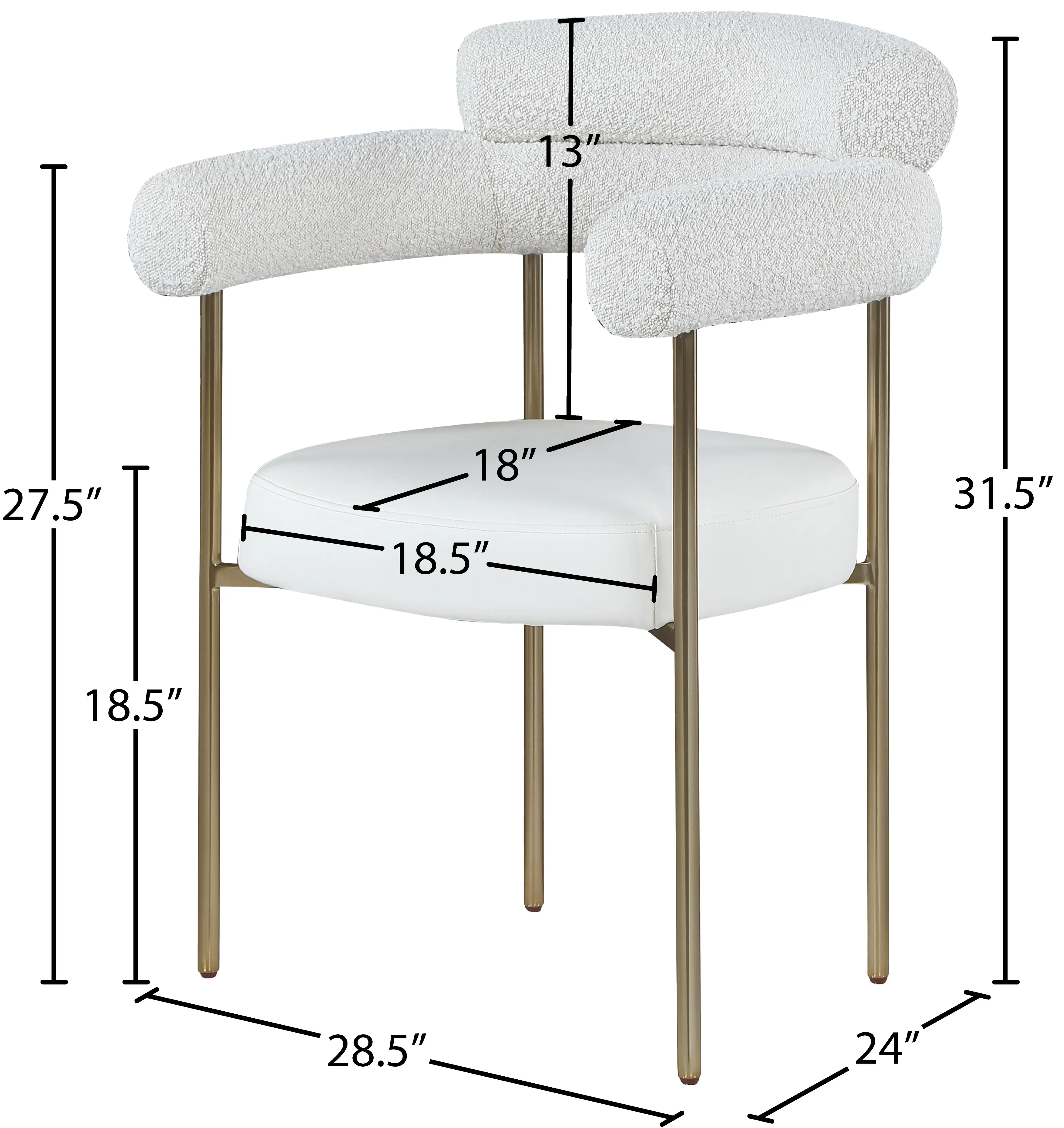 Blake Cream Boucle and Vegan Leather Dining Chair, Set of 2-3