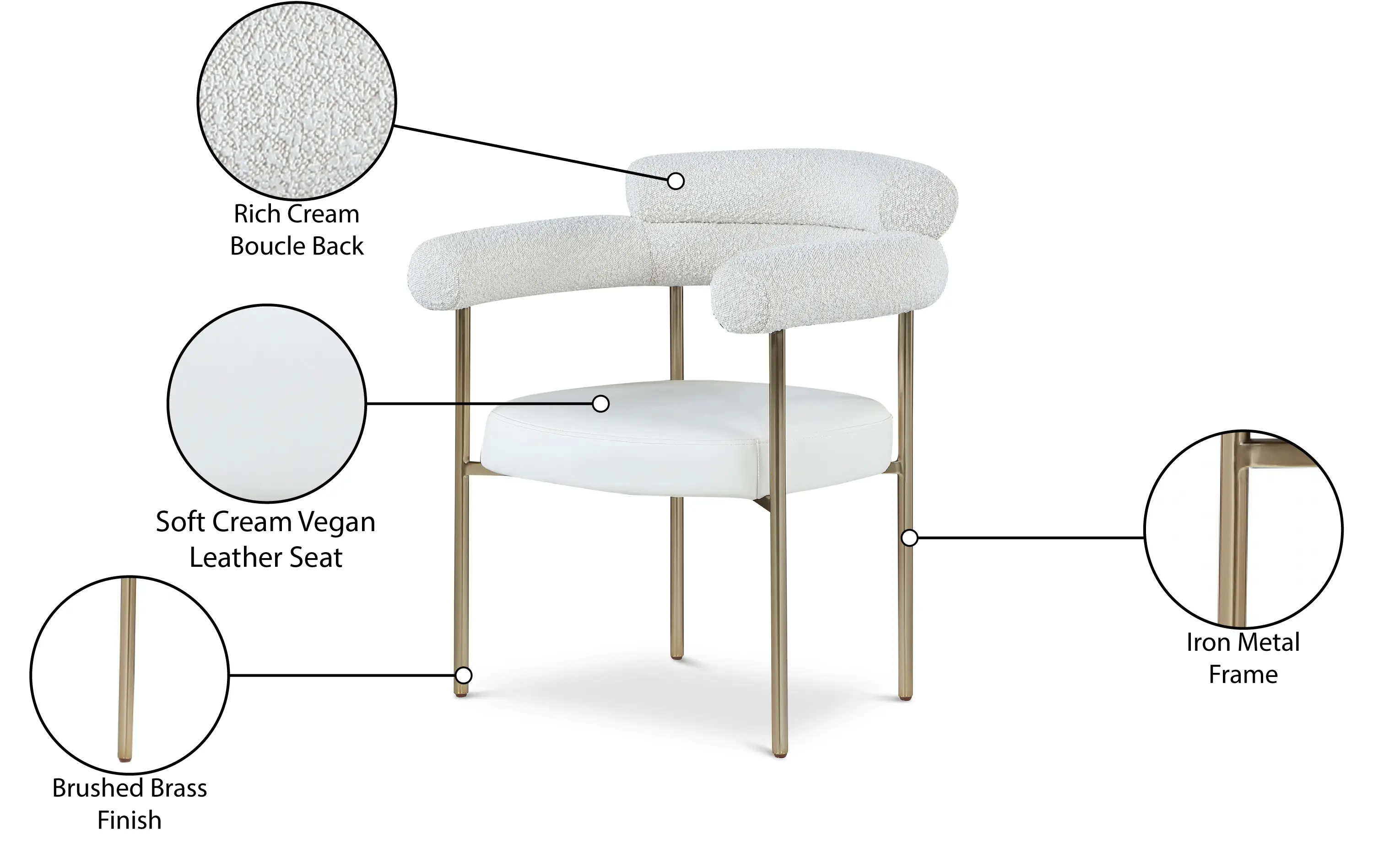Blake Cream Boucle and Vegan Leather Dining Chair, Set of 2-8