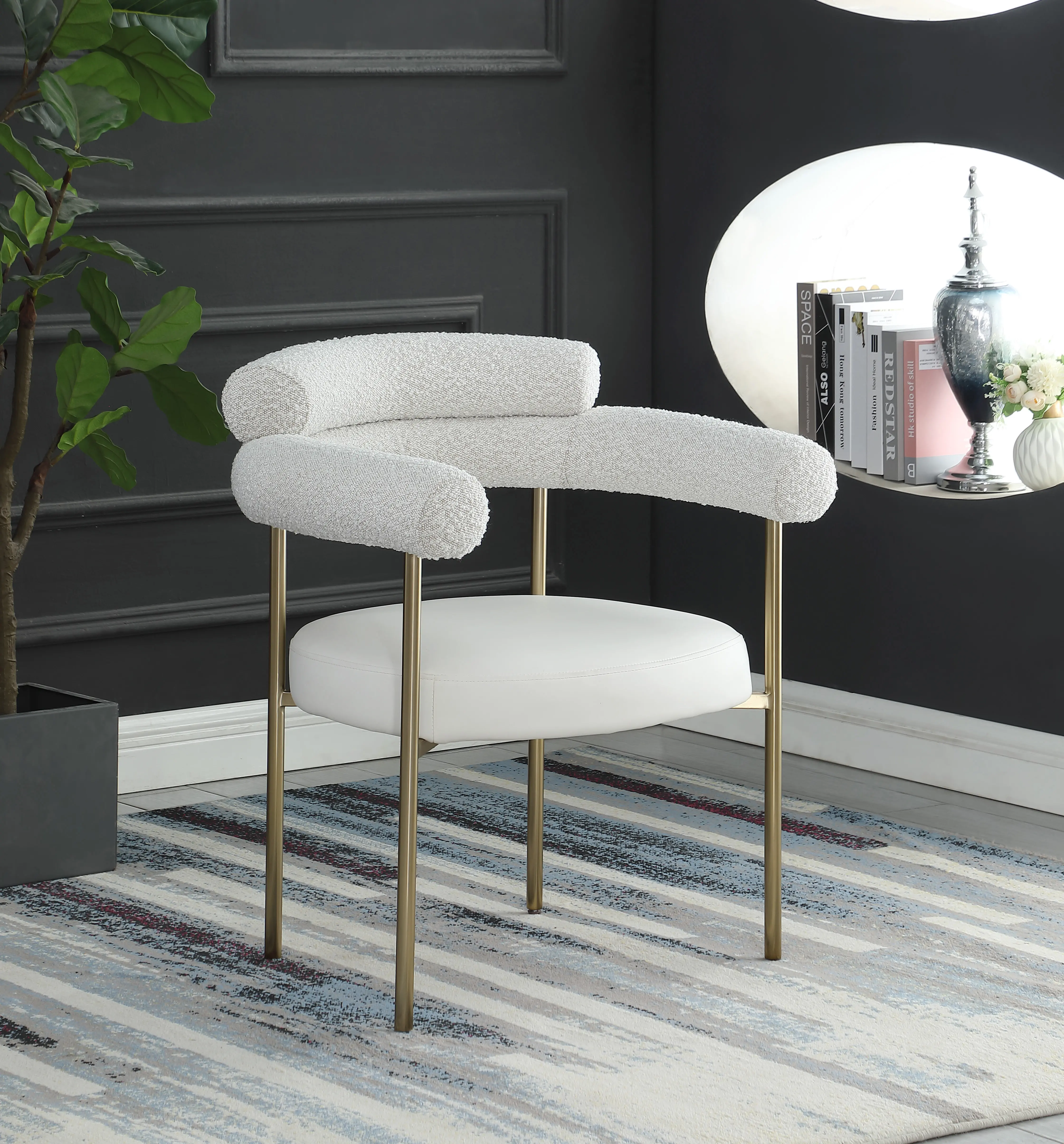 Blake Cream Boucle and Vegan Leather Dining Chair, Set of 2-9