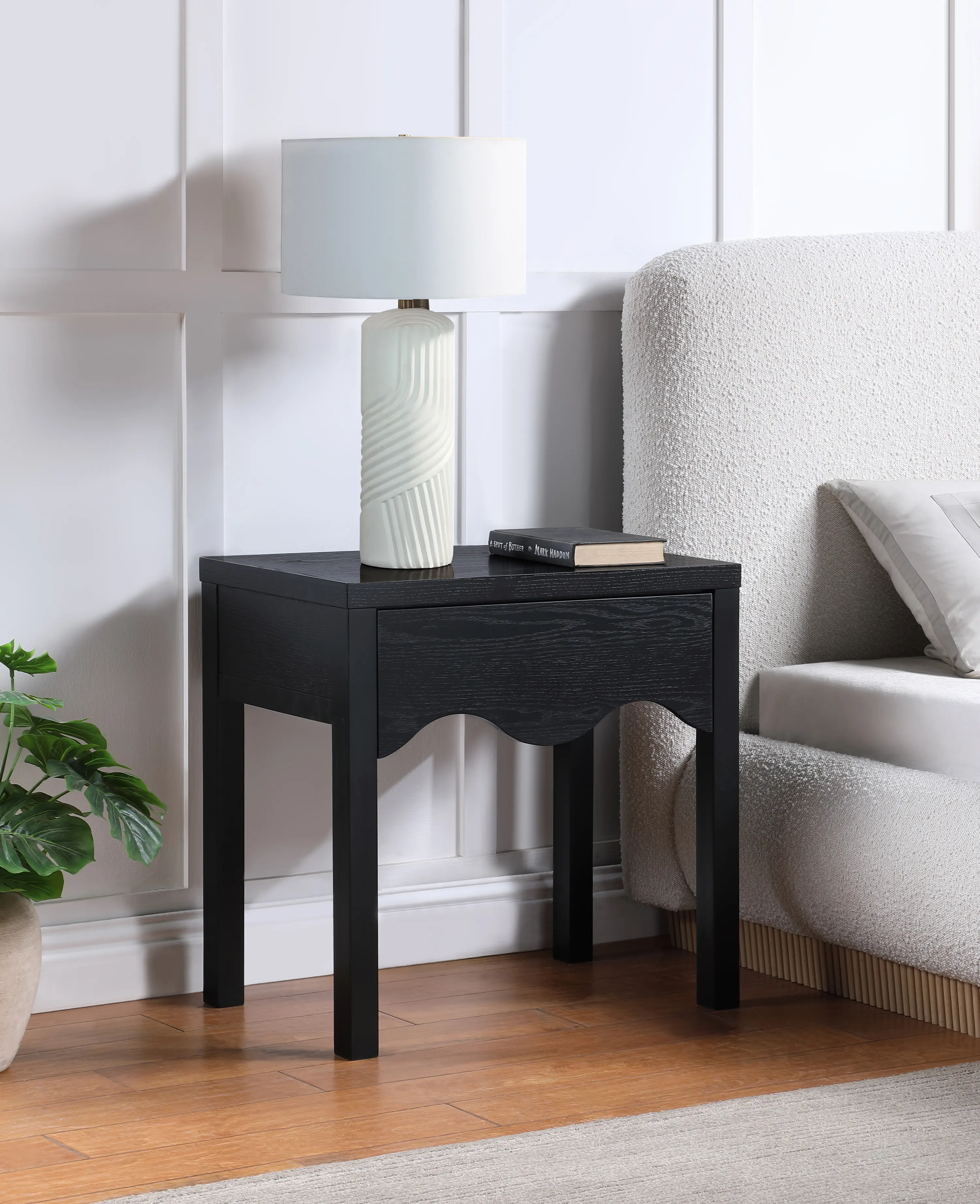 Fiora Black Scalloped Nightstand with Drawer-1