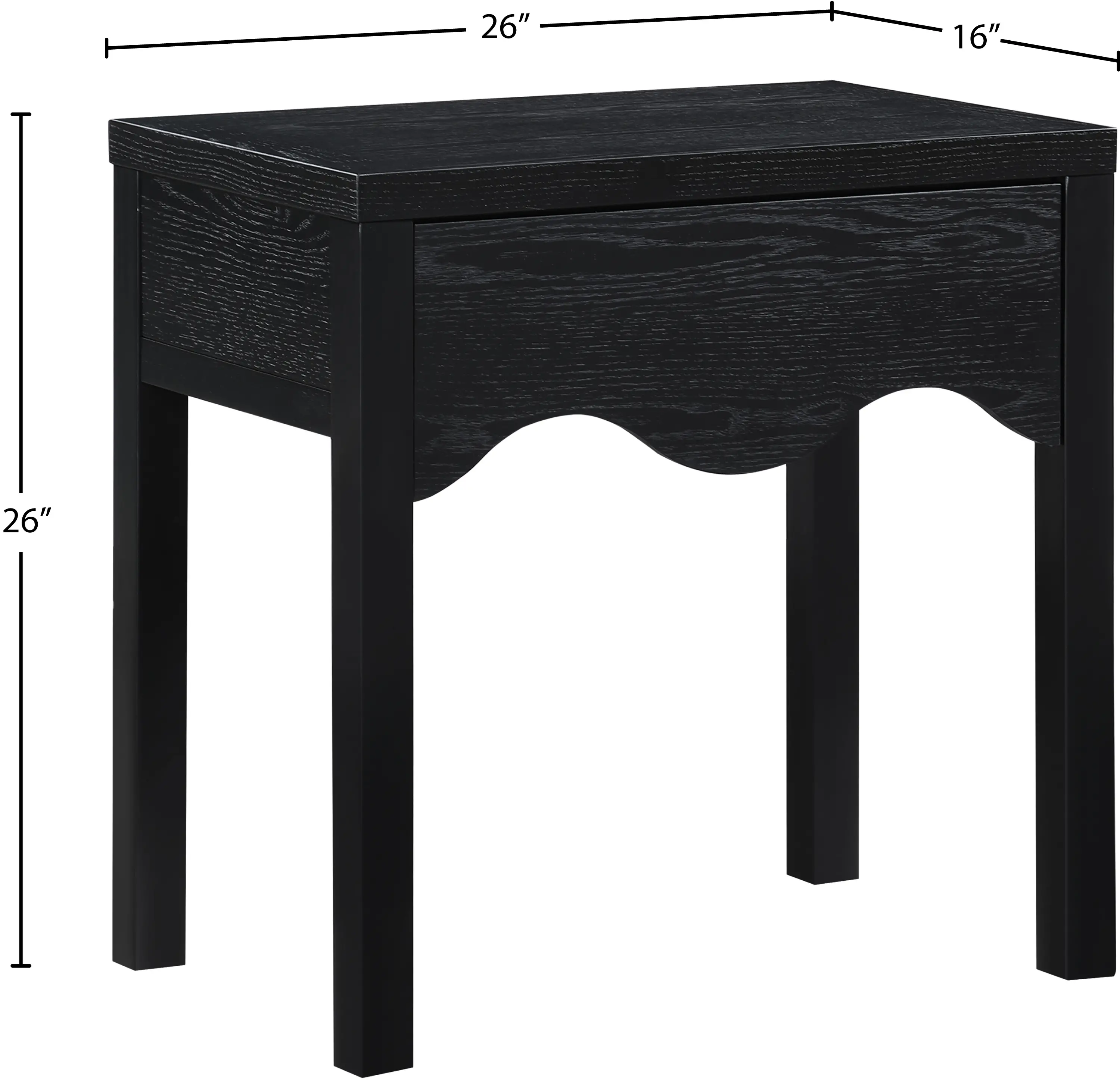 Fiora Black Scalloped Nightstand with Drawer-10
