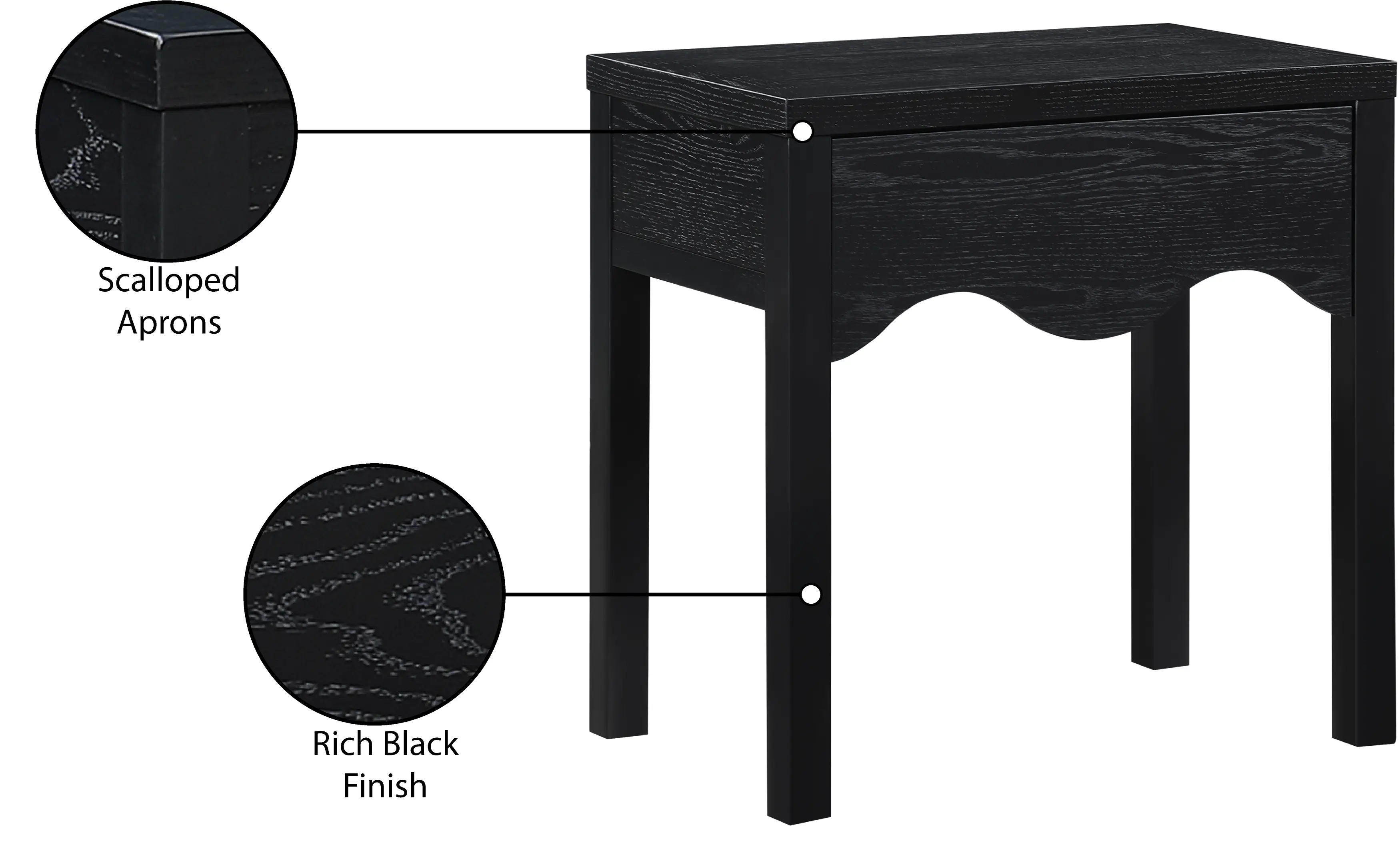 Fiora Black Scalloped Nightstand with Drawer-9