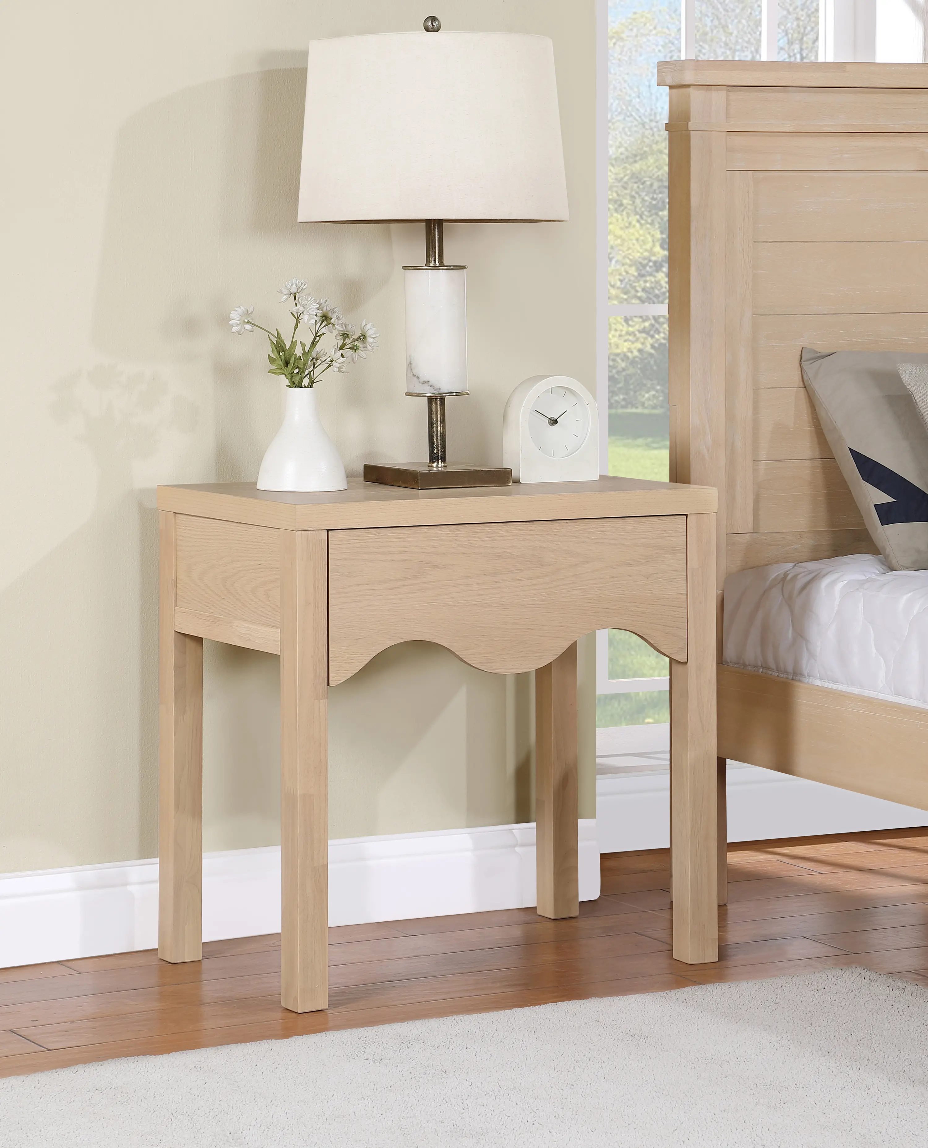 Fiora Natural Scalloped Nightstand with Drawer-1