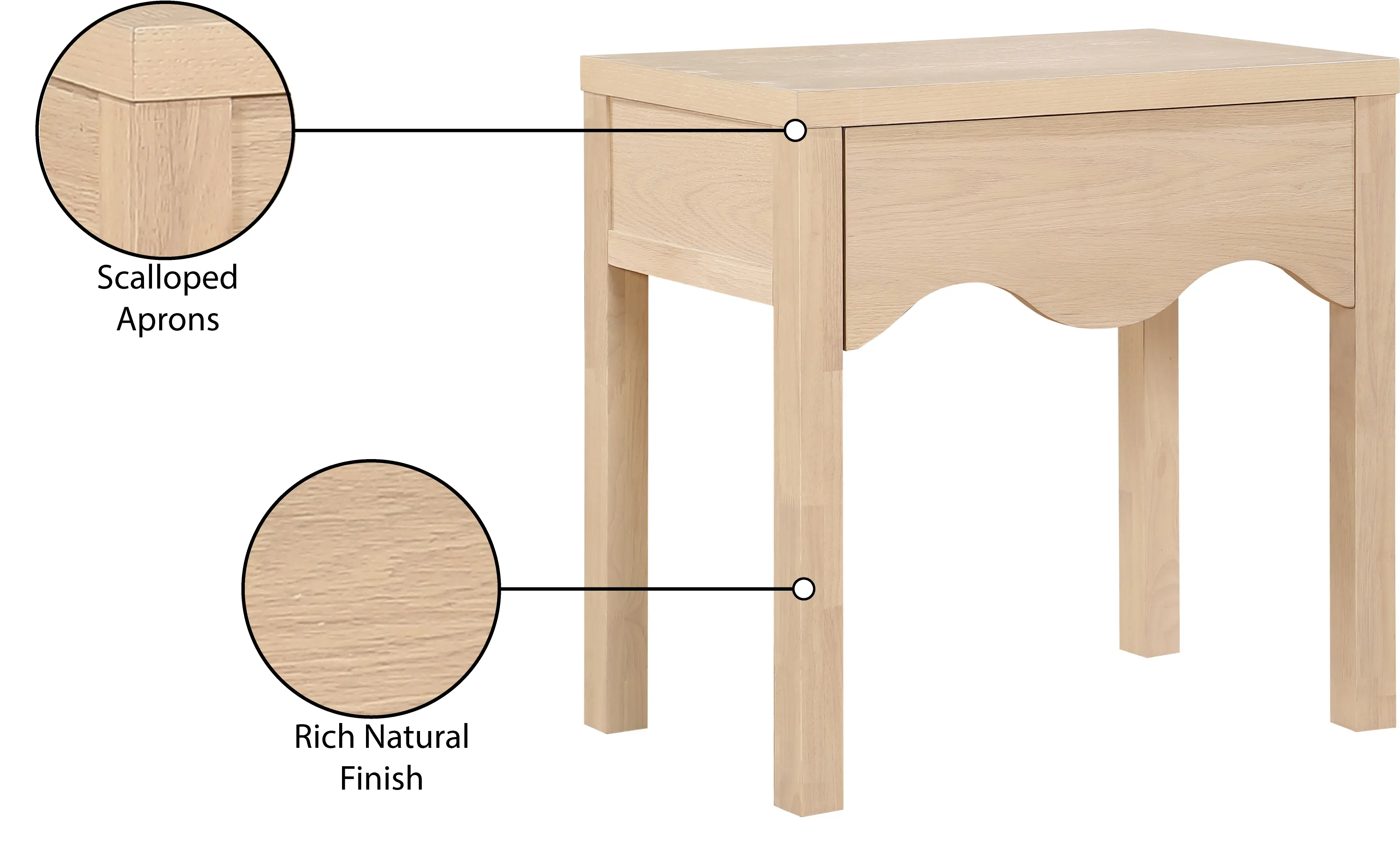 Fiora Natural Scalloped Nightstand with Drawer-9