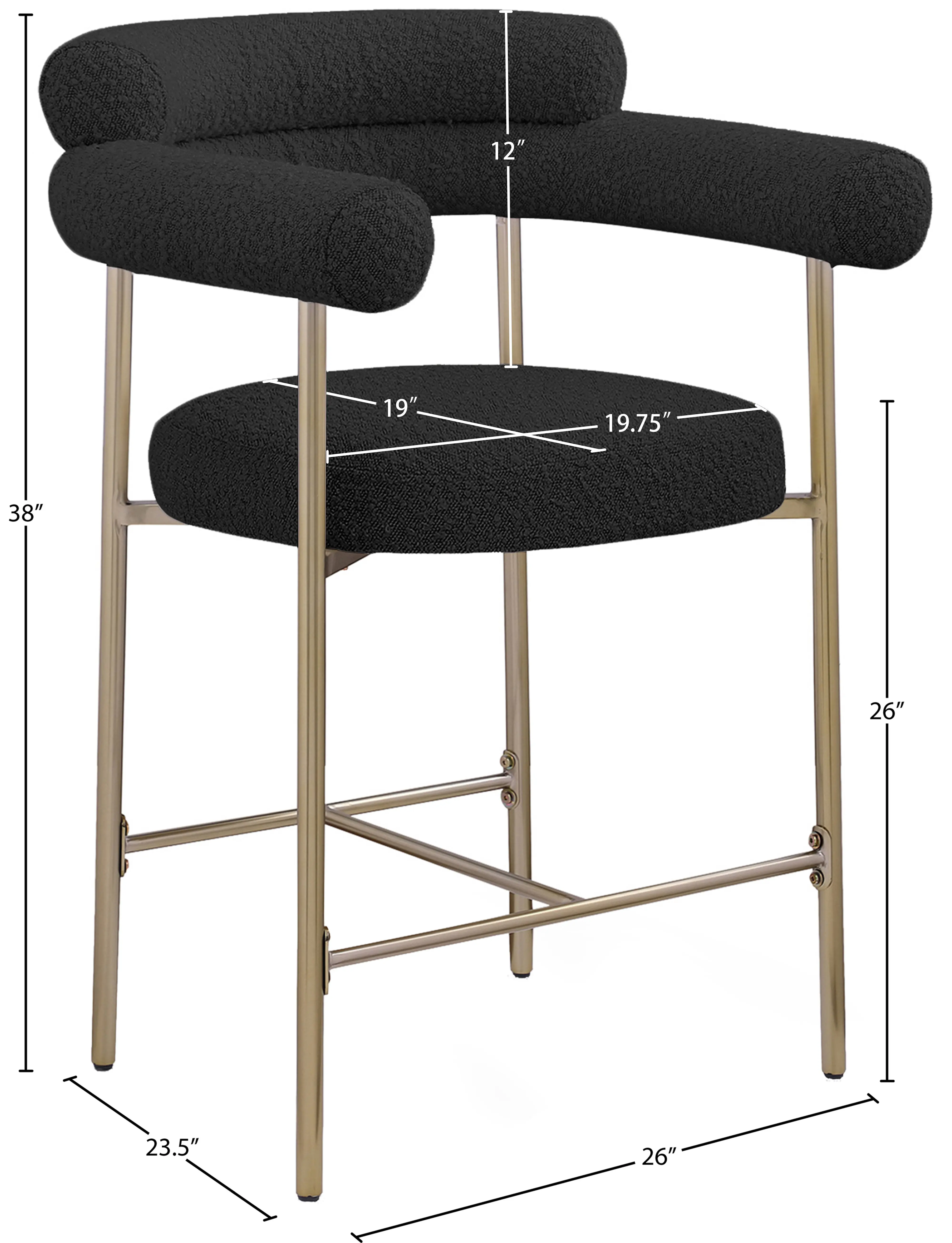 Blake Black Boucle Upholstered Counter Stool, Set of 2-3