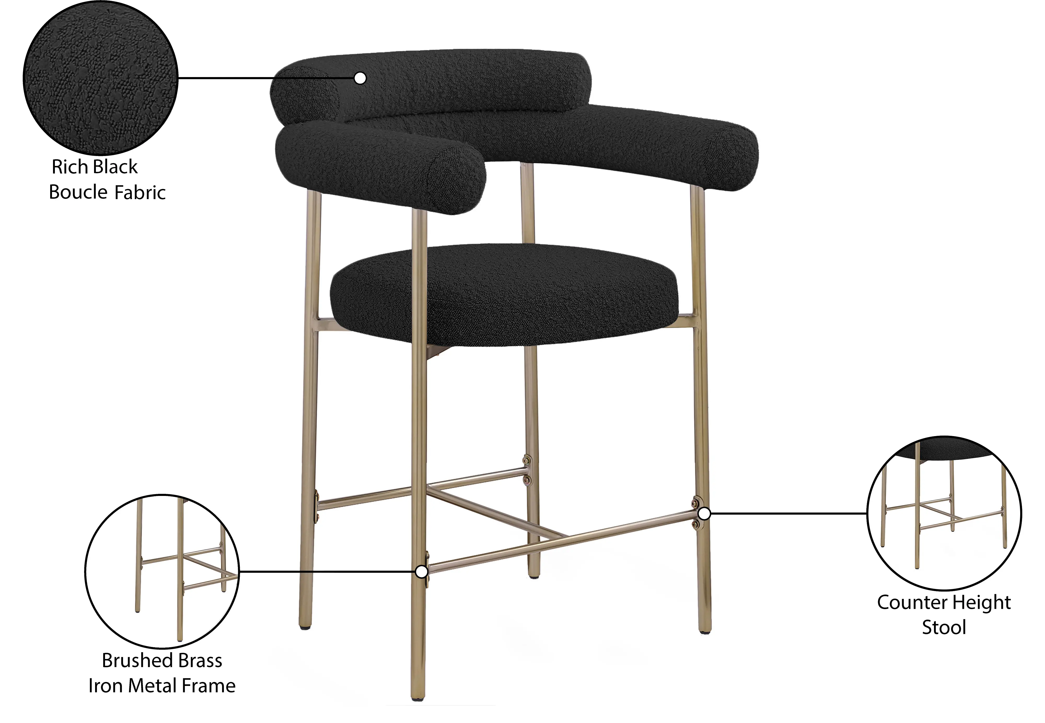 Blake Black Boucle Upholstered Counter Stool, Set of 2-9