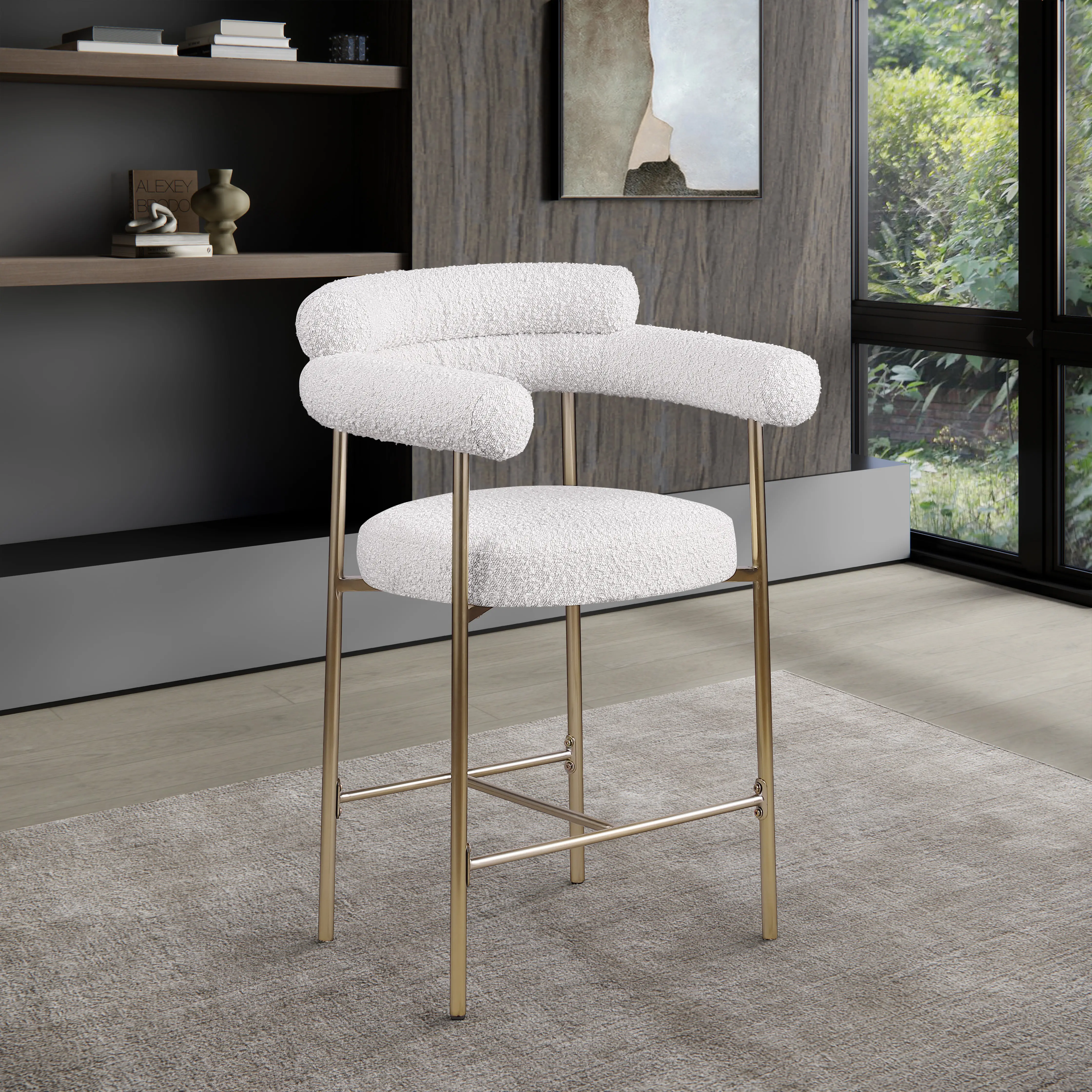 Blake Cream Boucle Upholstered Counter Stool, Set of 2-2