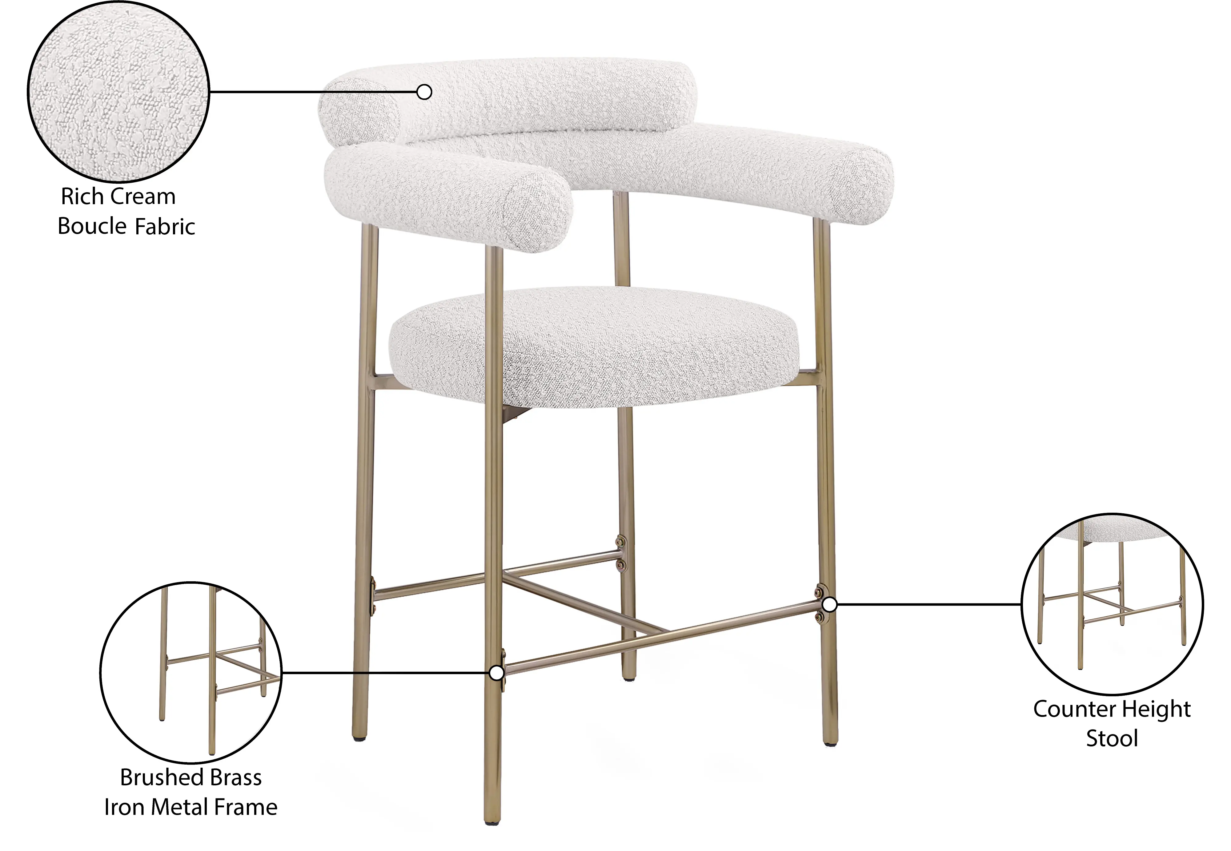 Blake Cream Boucle Upholstered Counter Stool, Set of 2-9