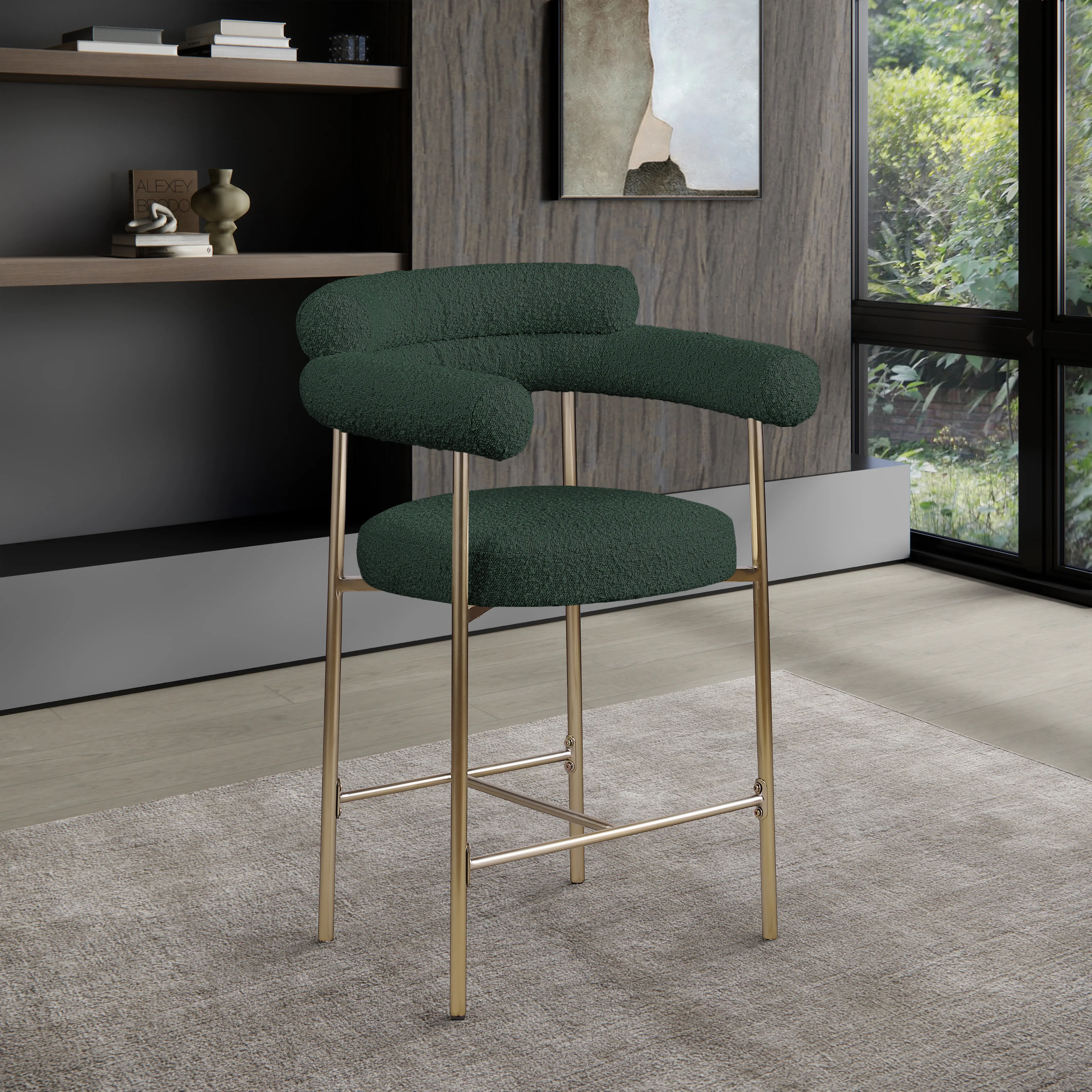 Blake Green Boucle Upholstered Counter Stool, Set of 2-2