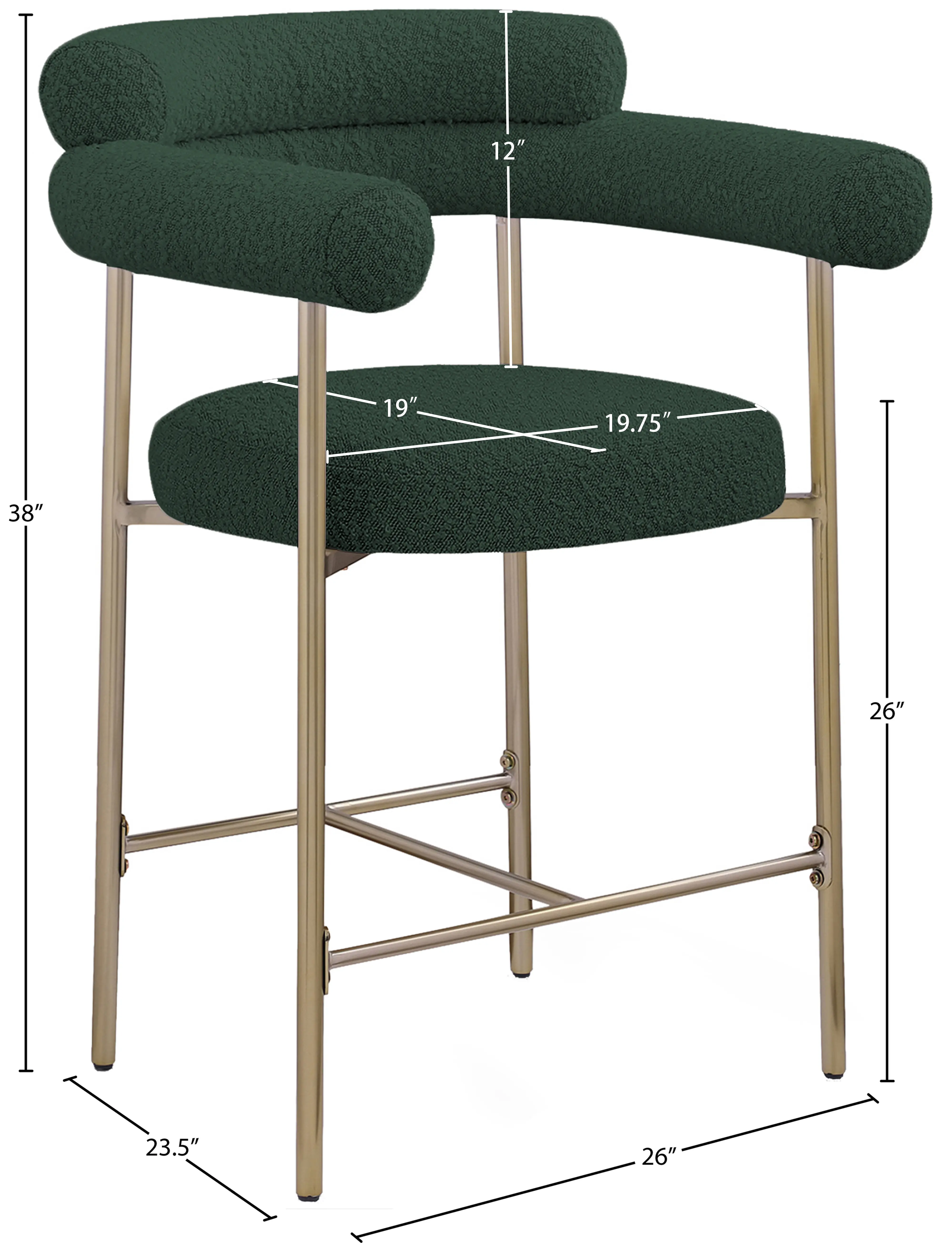 Blake Green Boucle Upholstered Counter Stool, Set of 2-3