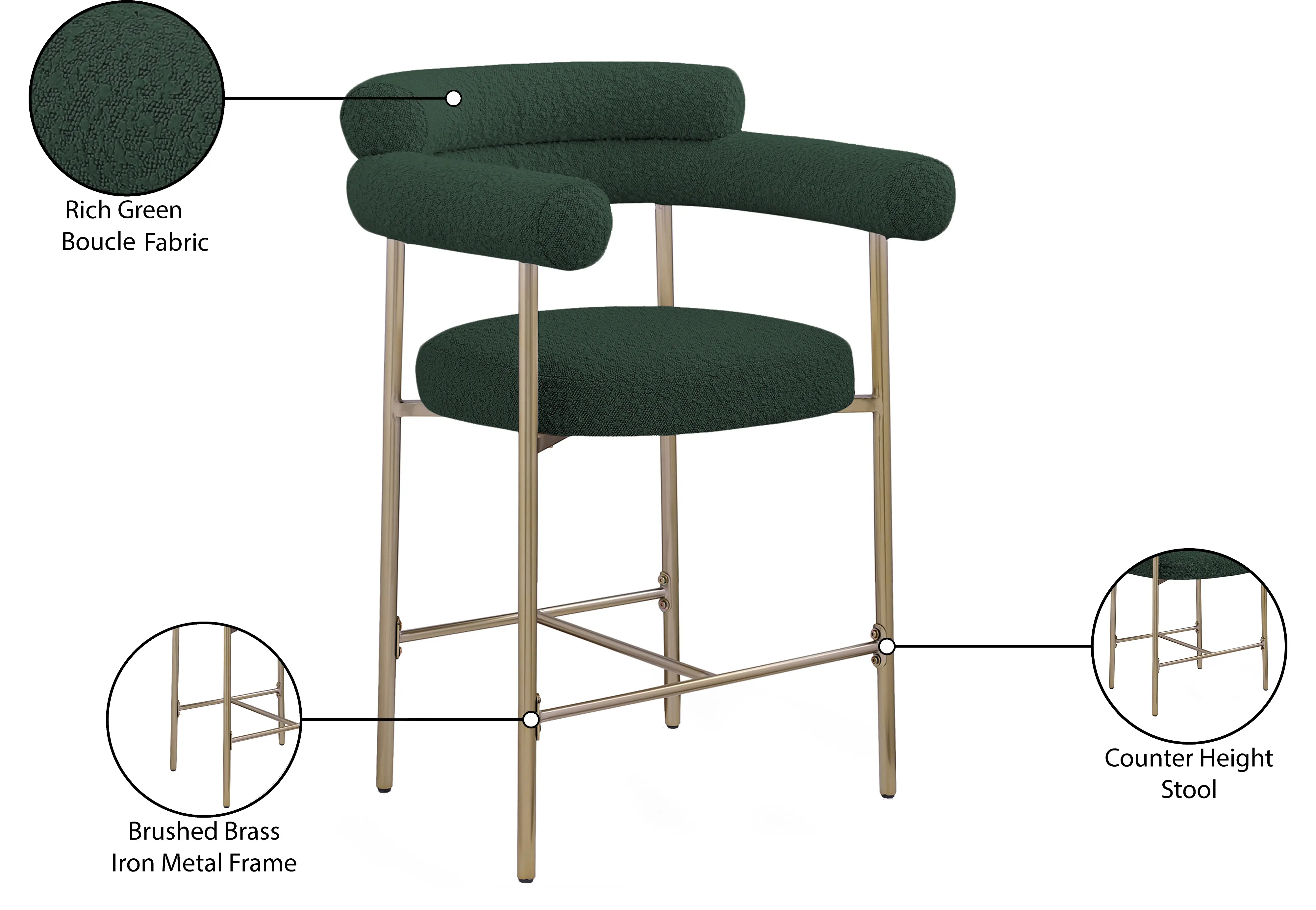 Blake Green Boucle Upholstered Counter Stool, Set of 2-9