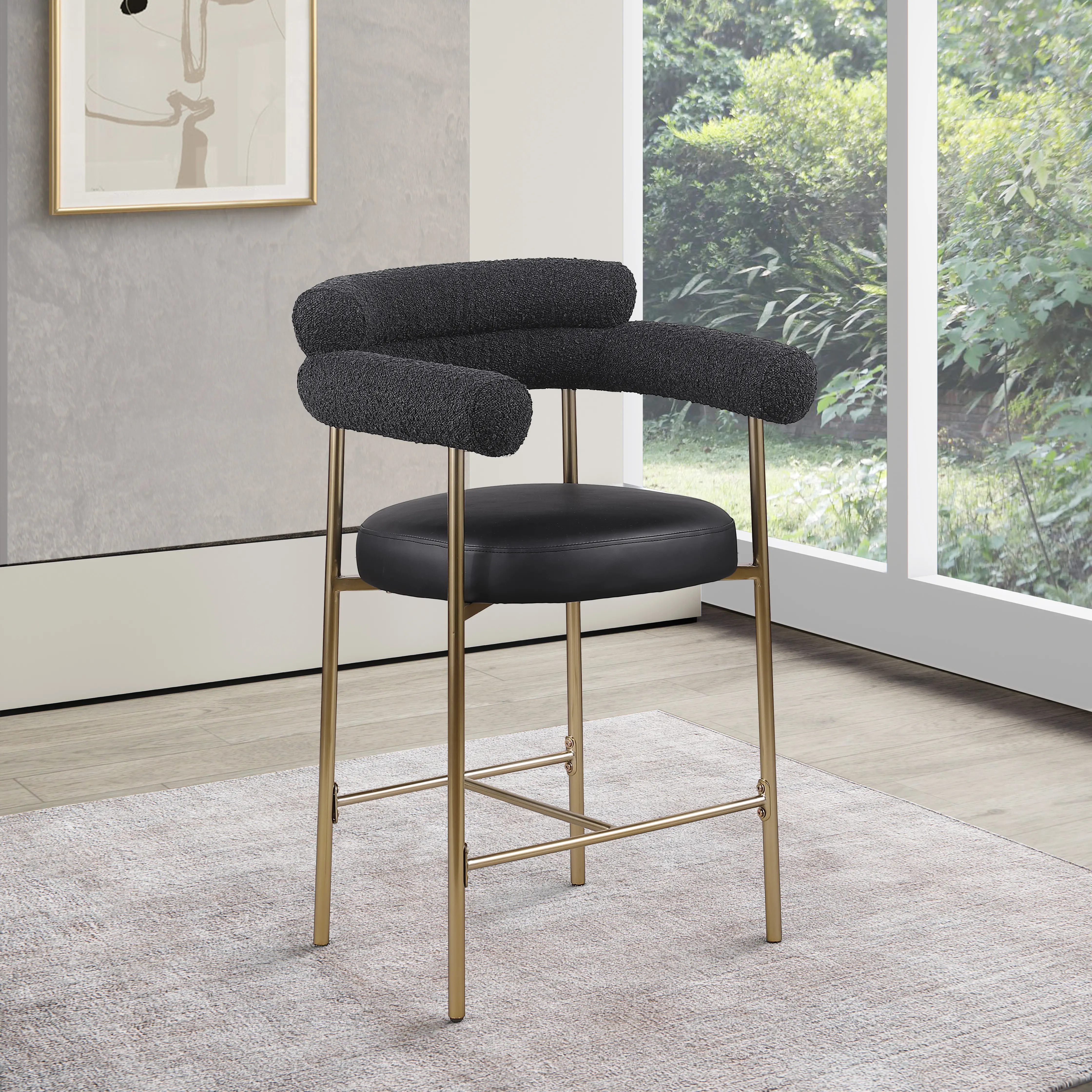 Blake Black Boucle Vegan Leather Counter Stool, Set of 2-2