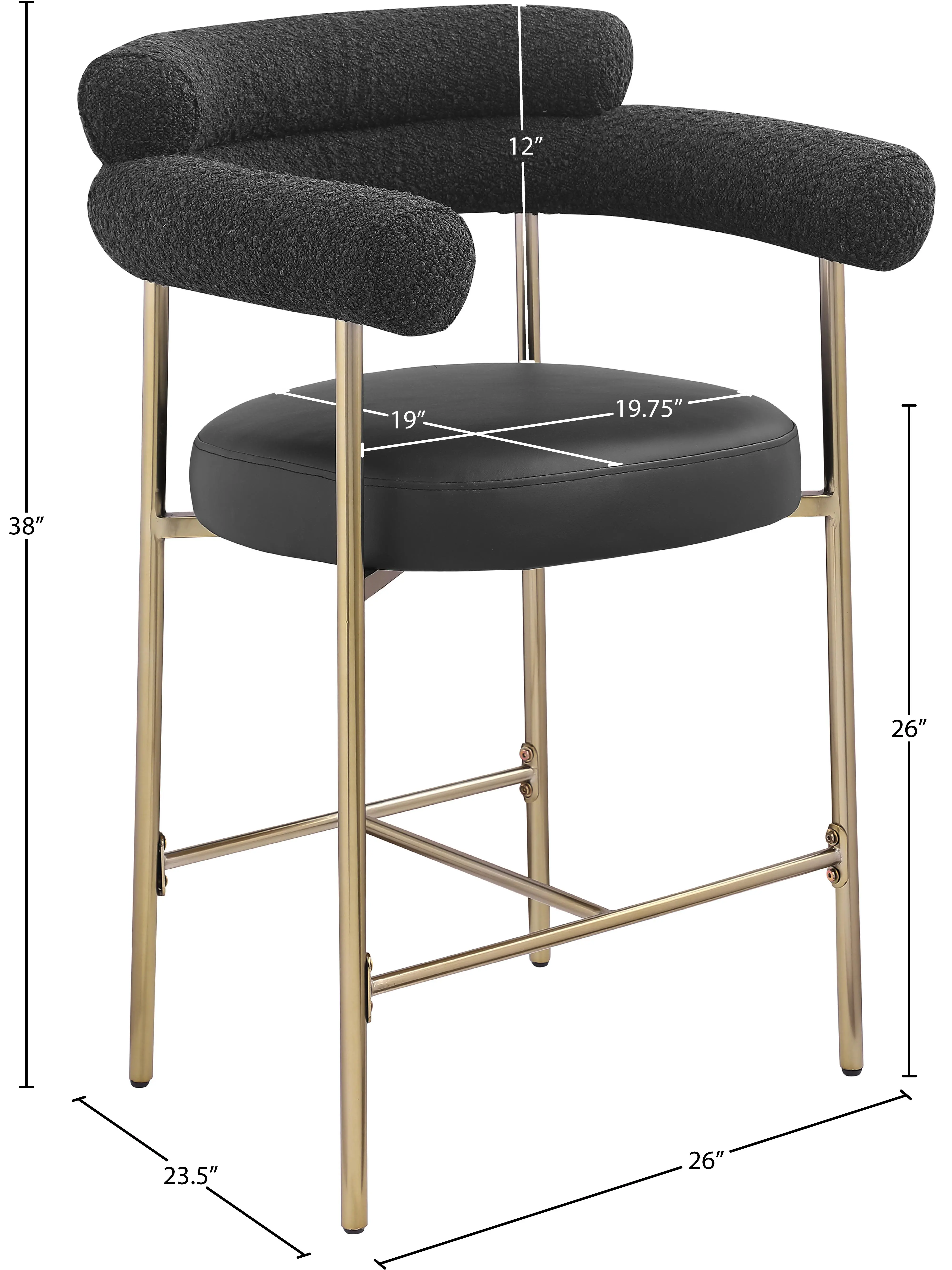 Blake Black Boucle Vegan Leather Counter Stool, Set of 2-3