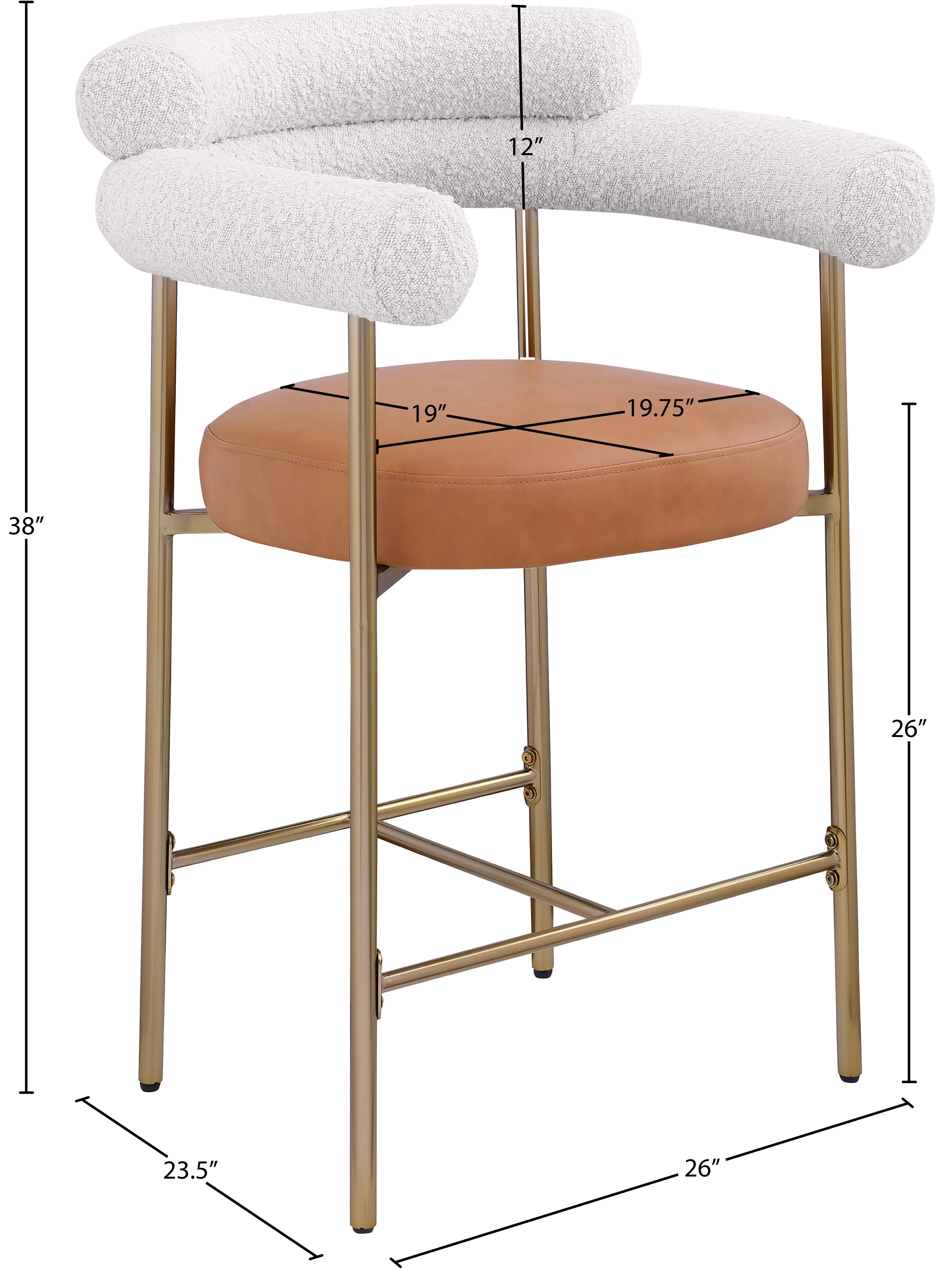Blake Cream Boucle and Cognac Vegan Leather Counter Stool, Set of 2-3