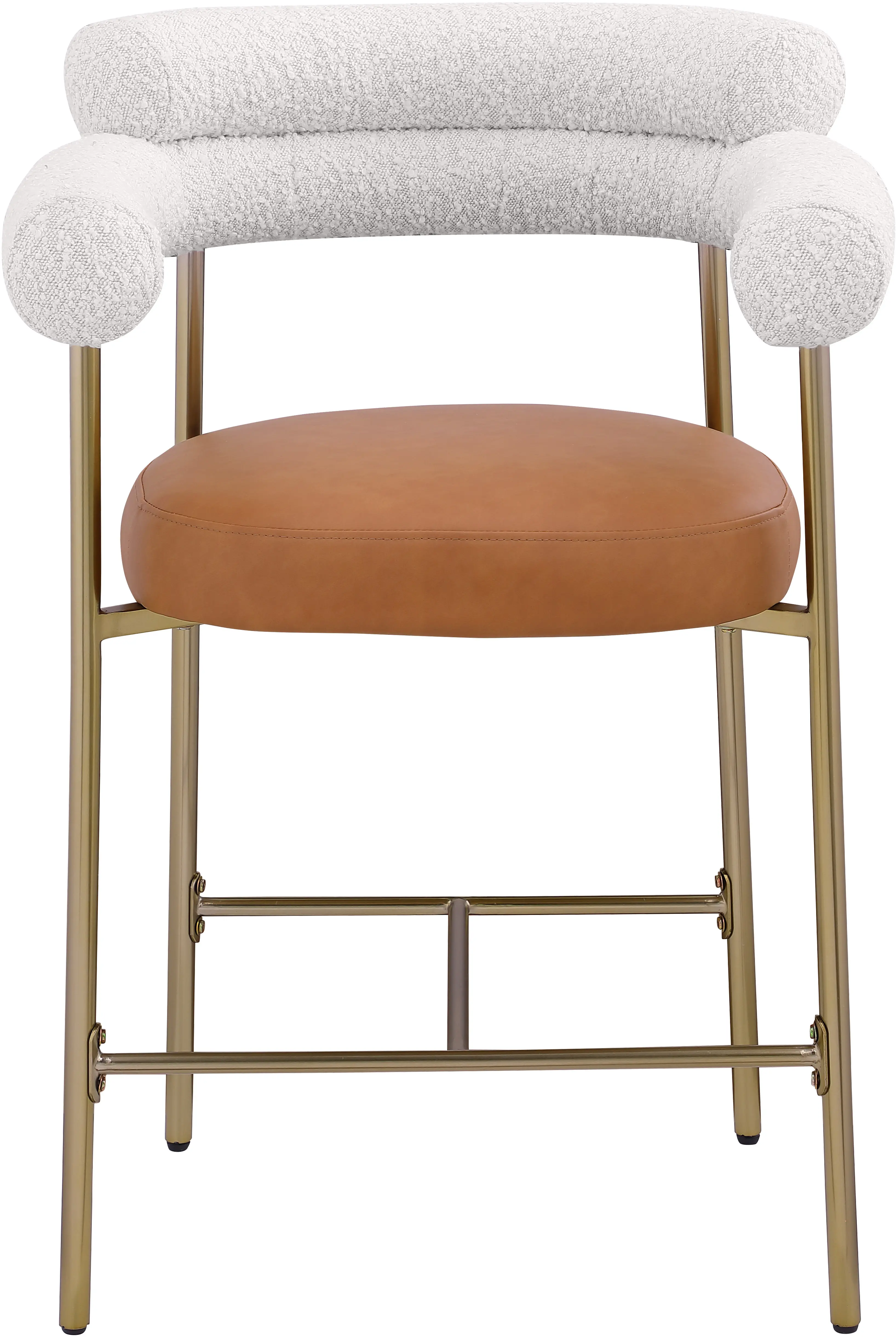 Blake Cream Boucle and Cognac Vegan Leather Counter Stool, Set of 2-4