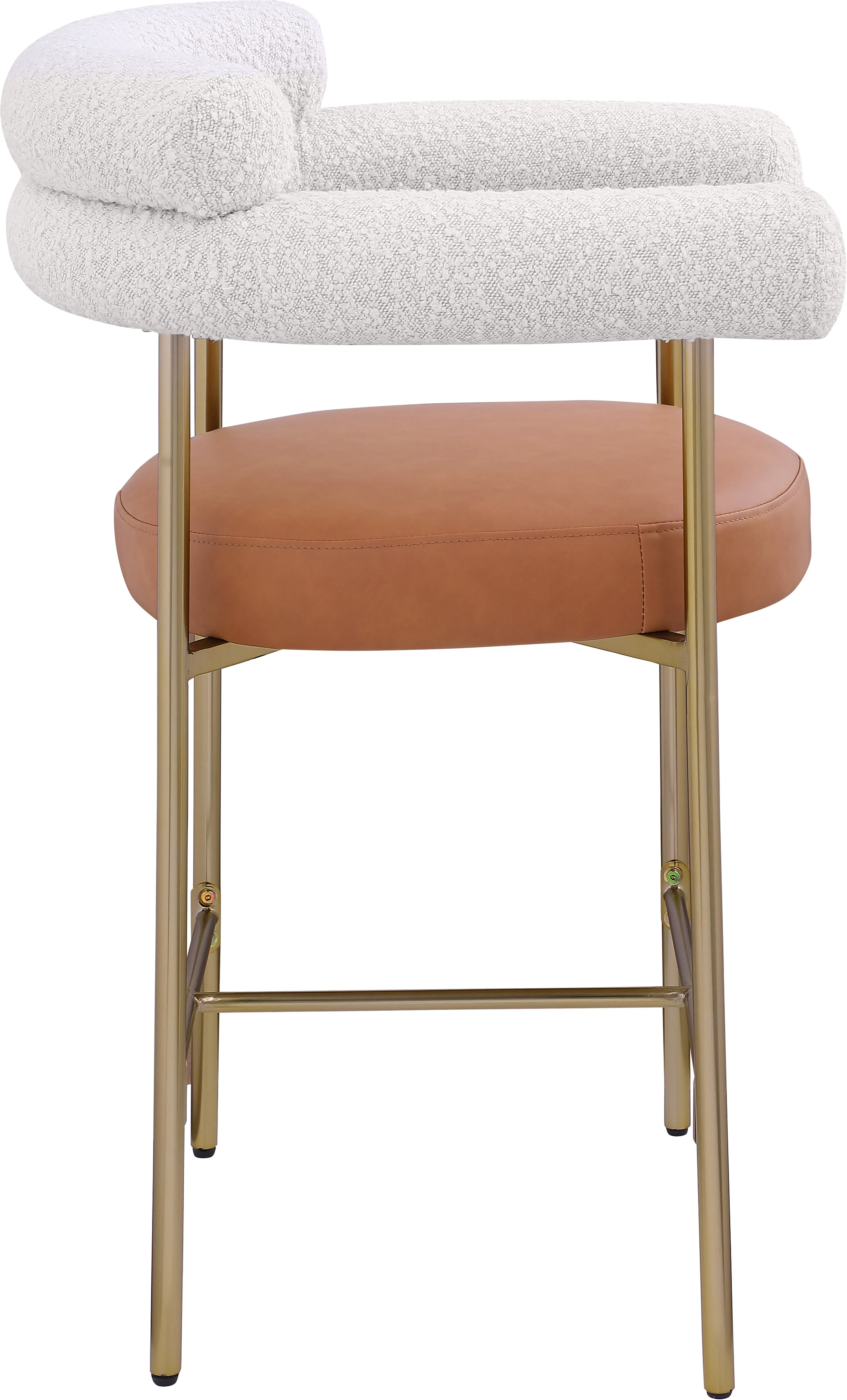 Blake Cream Boucle and Cognac Vegan Leather Counter Stool, Set of 2-5