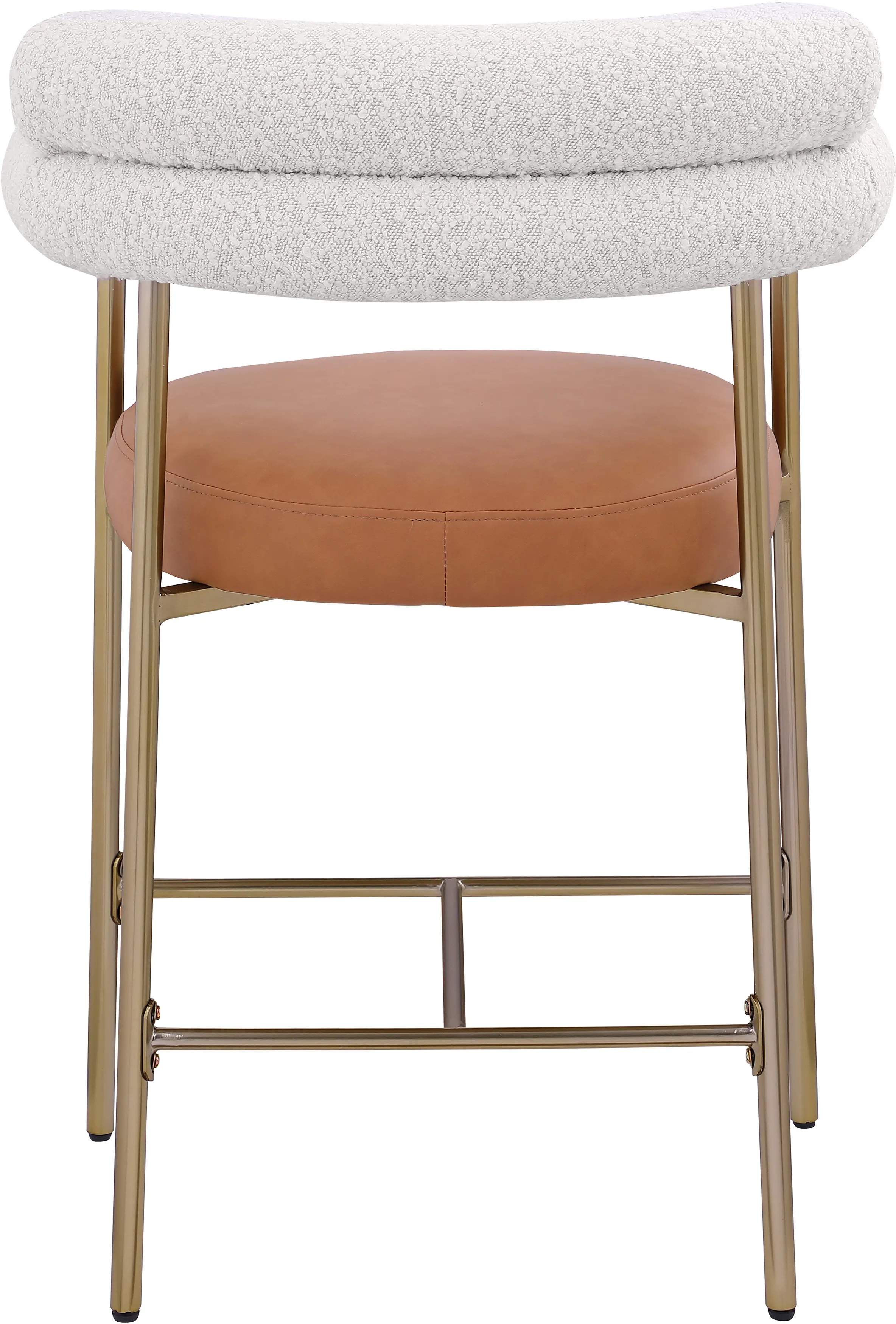 Blake Cream Boucle and Cognac Vegan Leather Counter Stool, Set of 2-6