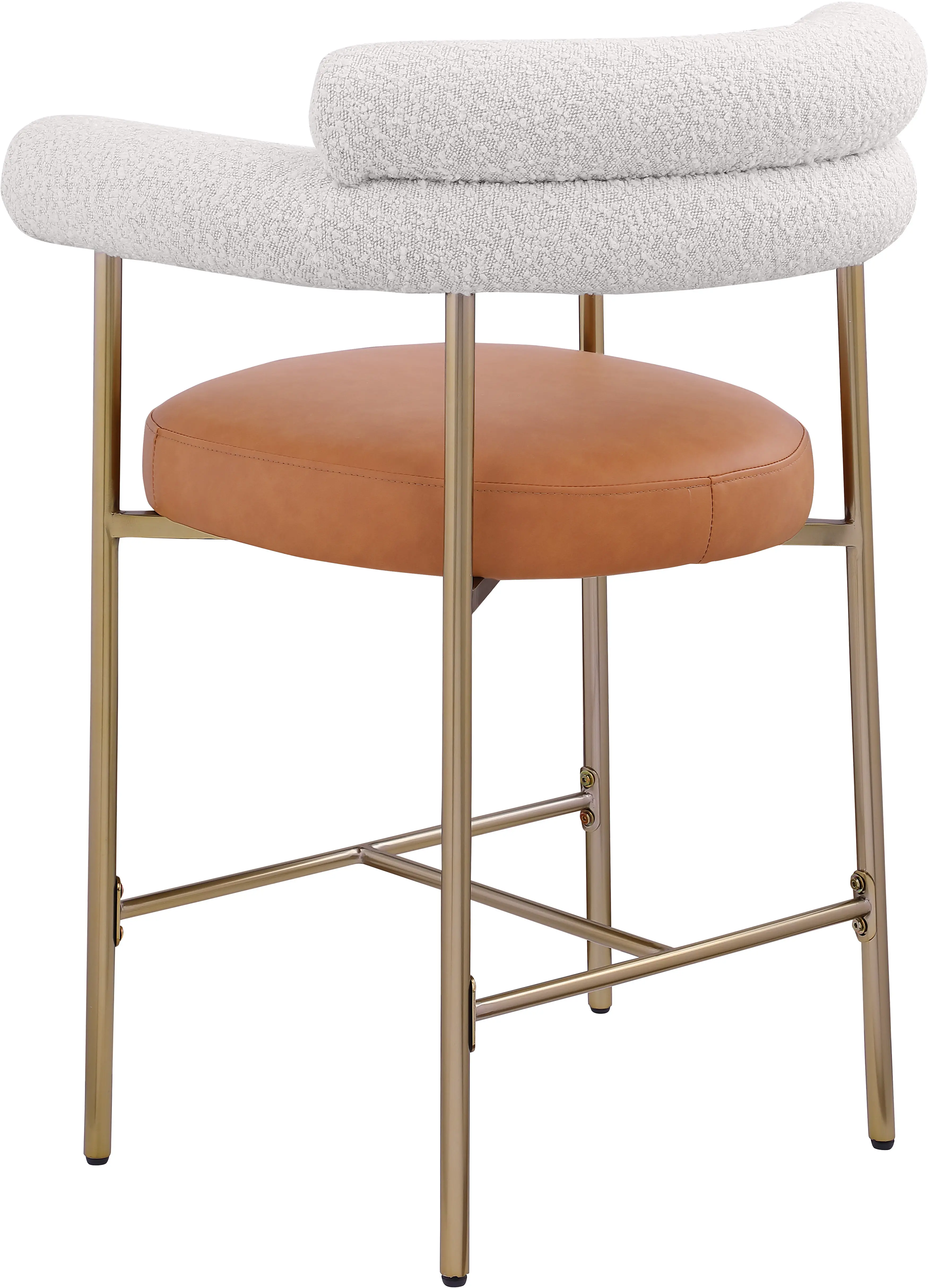 Blake Cream Boucle and Cognac Vegan Leather Counter Stool, Set of 2-7