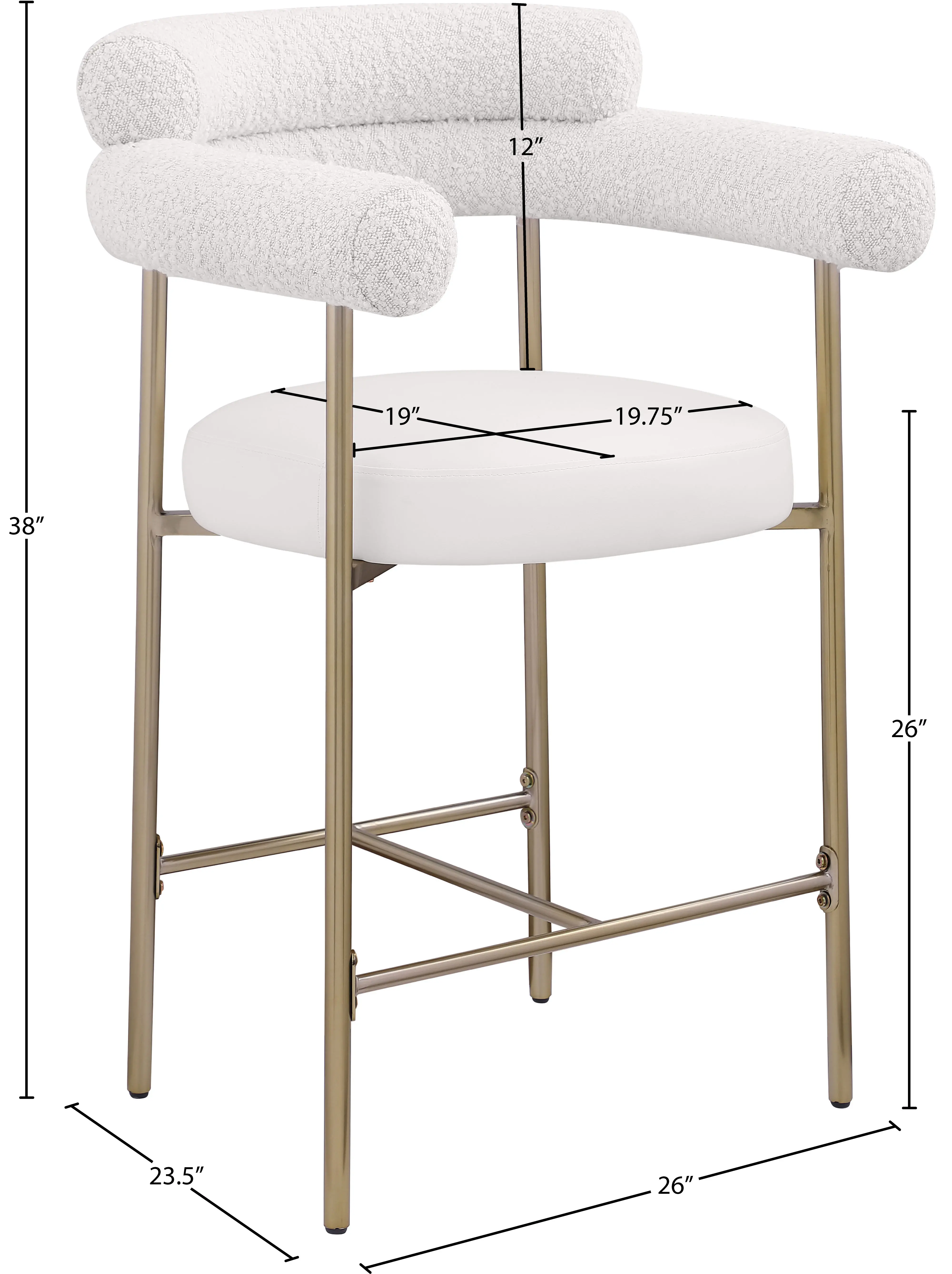 Blake Cream Boucle and Vegan Leather Counter Stool, Set of 2-3
