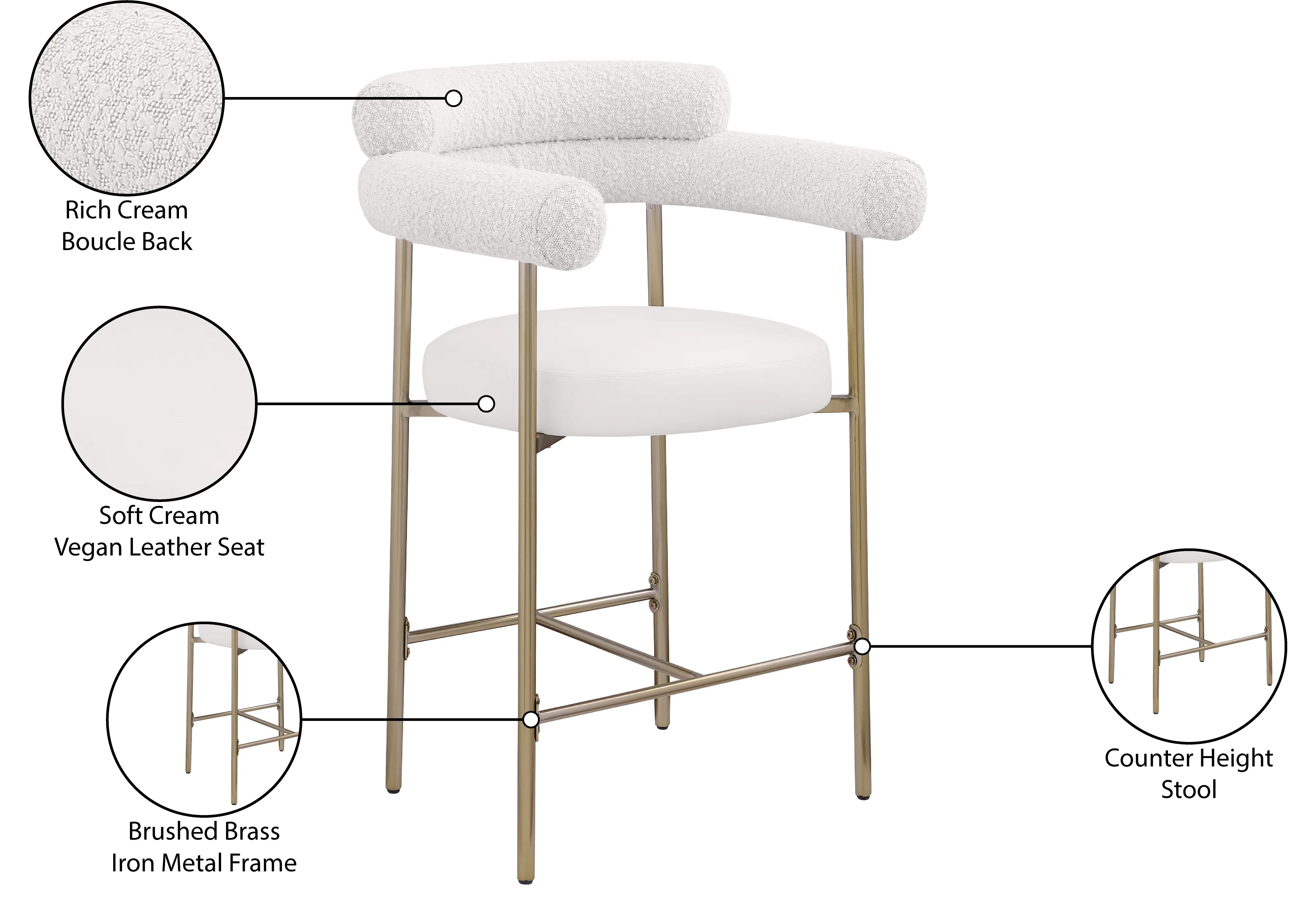 Blake Cream Boucle and Vegan Leather Counter Stool, Set of 2-9