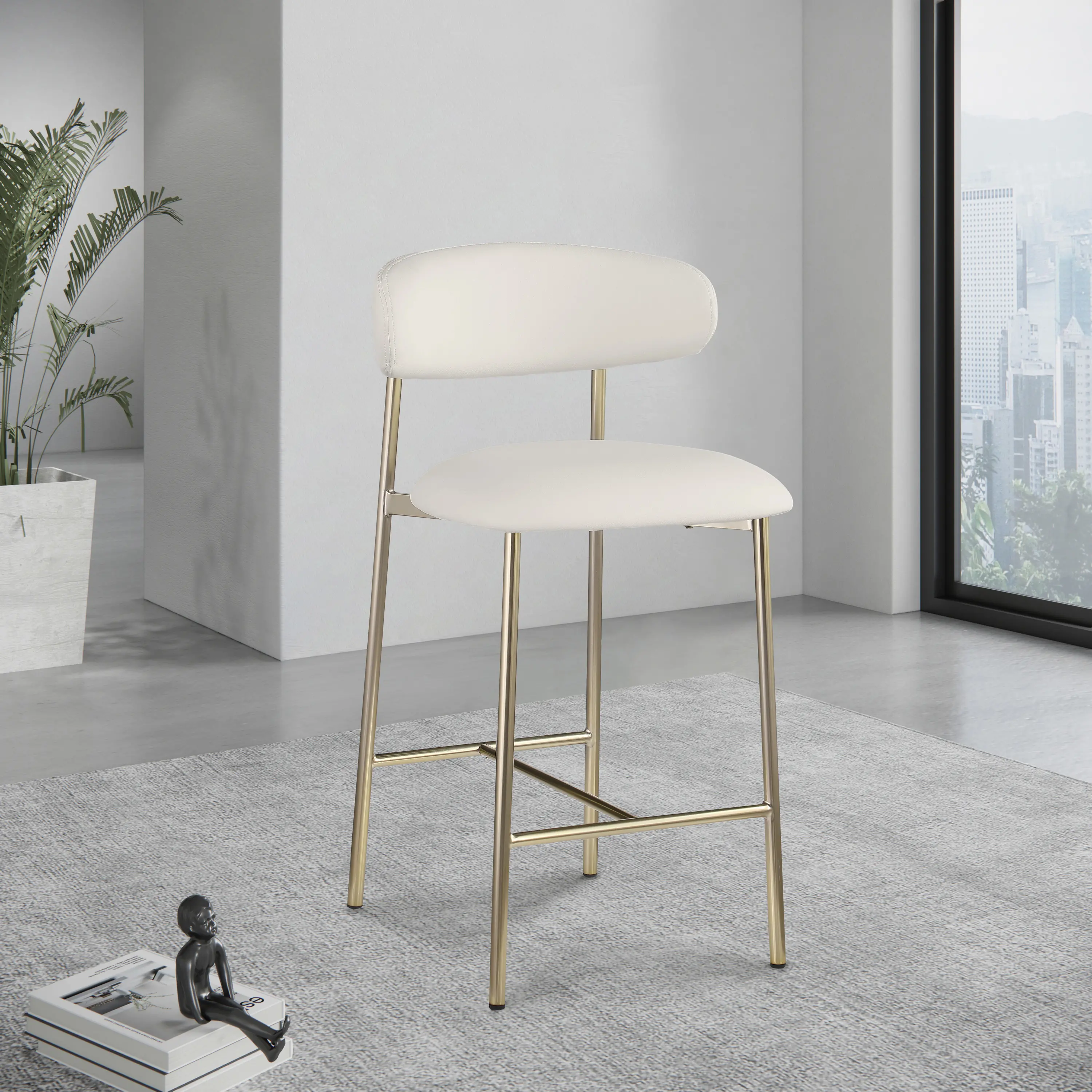 Lupita Off-White Vegan Leather Upholstered Counter Stool, Set of 2-2